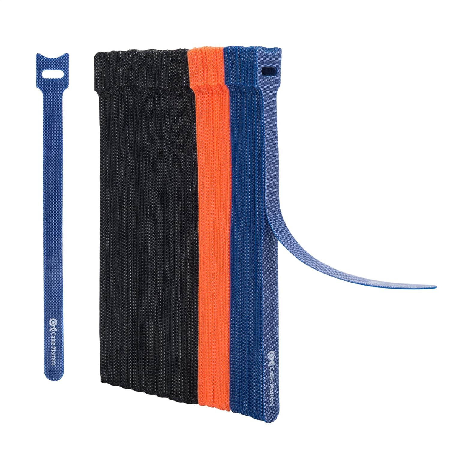 Cable Matters 100-Pack Reusable Cable Ties - 20Cm, Wire Ties with 19KG Tensile Strength, Multi-Color Hook-And-Loop Straps, Black, Blue, and Orange Cable Management Straps image number 3
