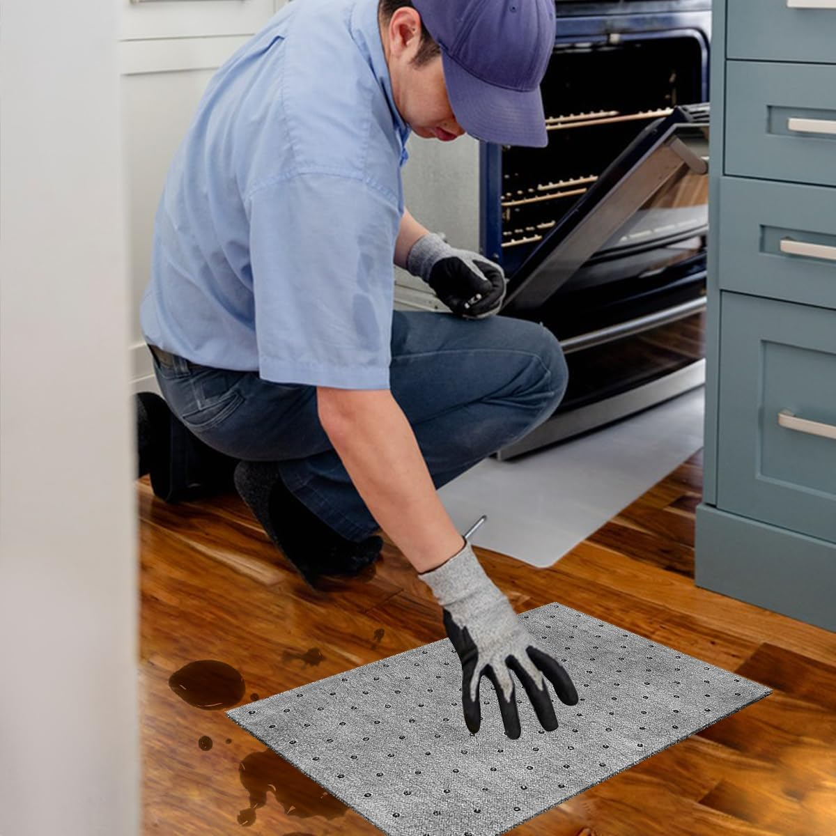 50 Pcs Oil Absorbent Pads, Oil Absorbing Sheets 10" X 13" Oil Spill Mat, Clean and Clear Oil Absorbing Sheets Oil Pads for Home Garage Basement Restaurant and Kitchen (Gray)