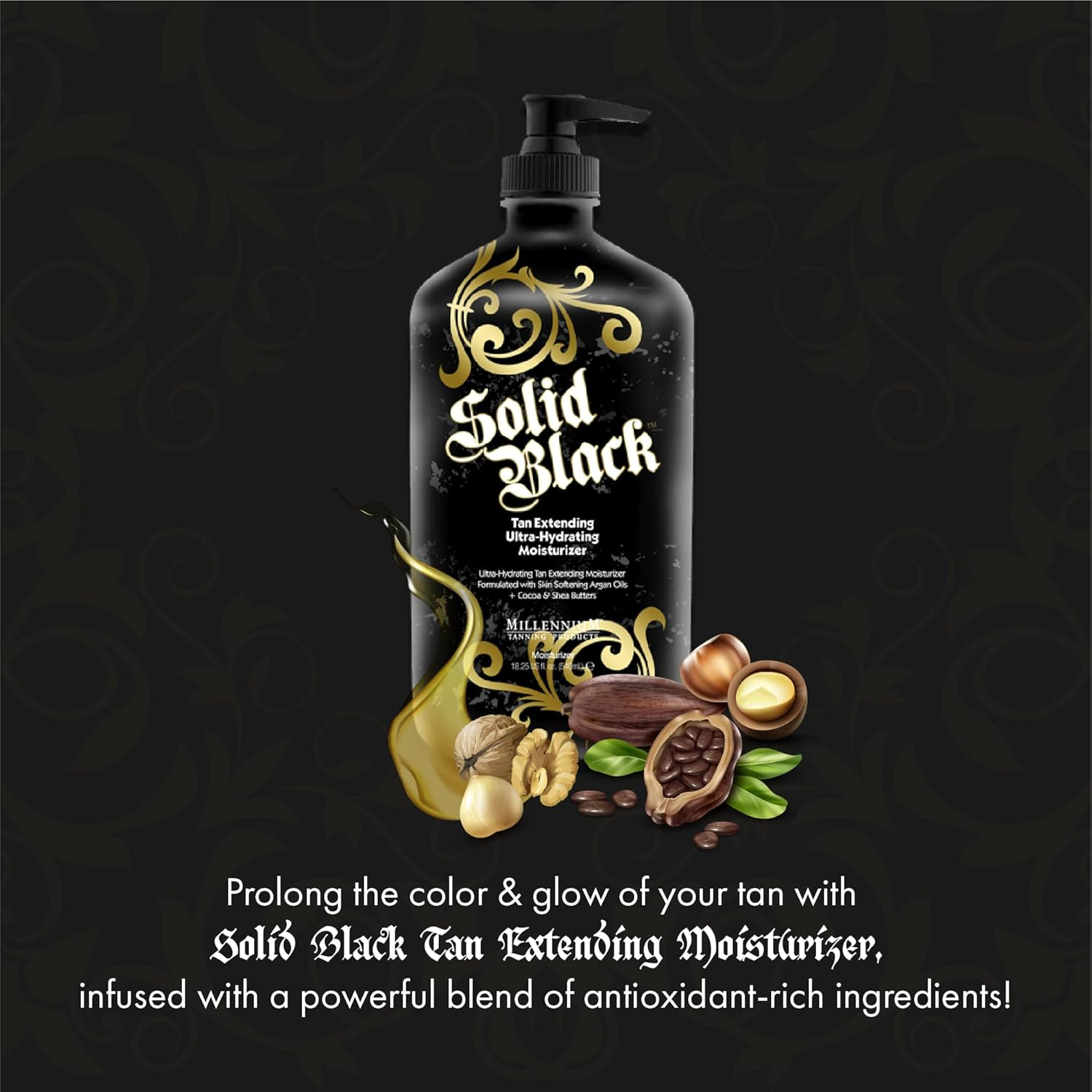 Millennium Tanning SOLID BLACK TAN EXTENDER Moisturiser with Argan Oils 540Ml image number 1