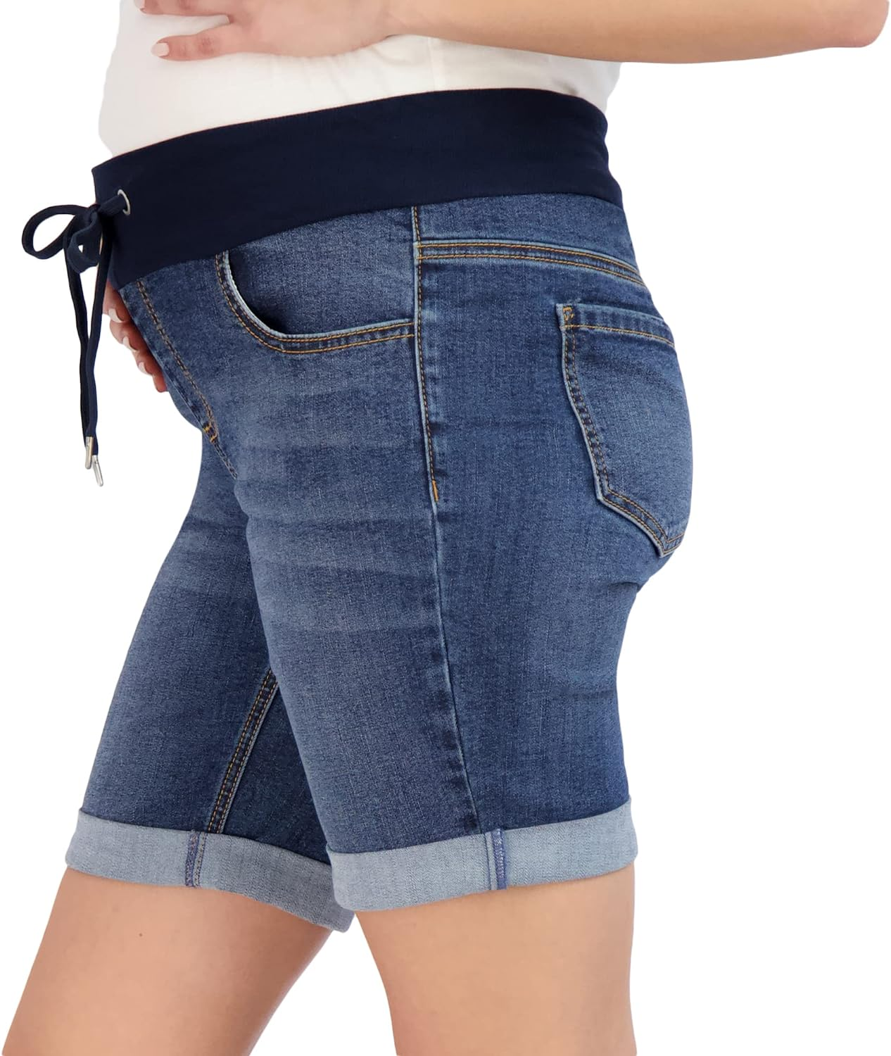 Savi Parker Women'S Maternity Shorts Double Roll Cuff - Mom Comfy Activewear, Pregnancy Clothes for Summer, BCI Certified image number 2