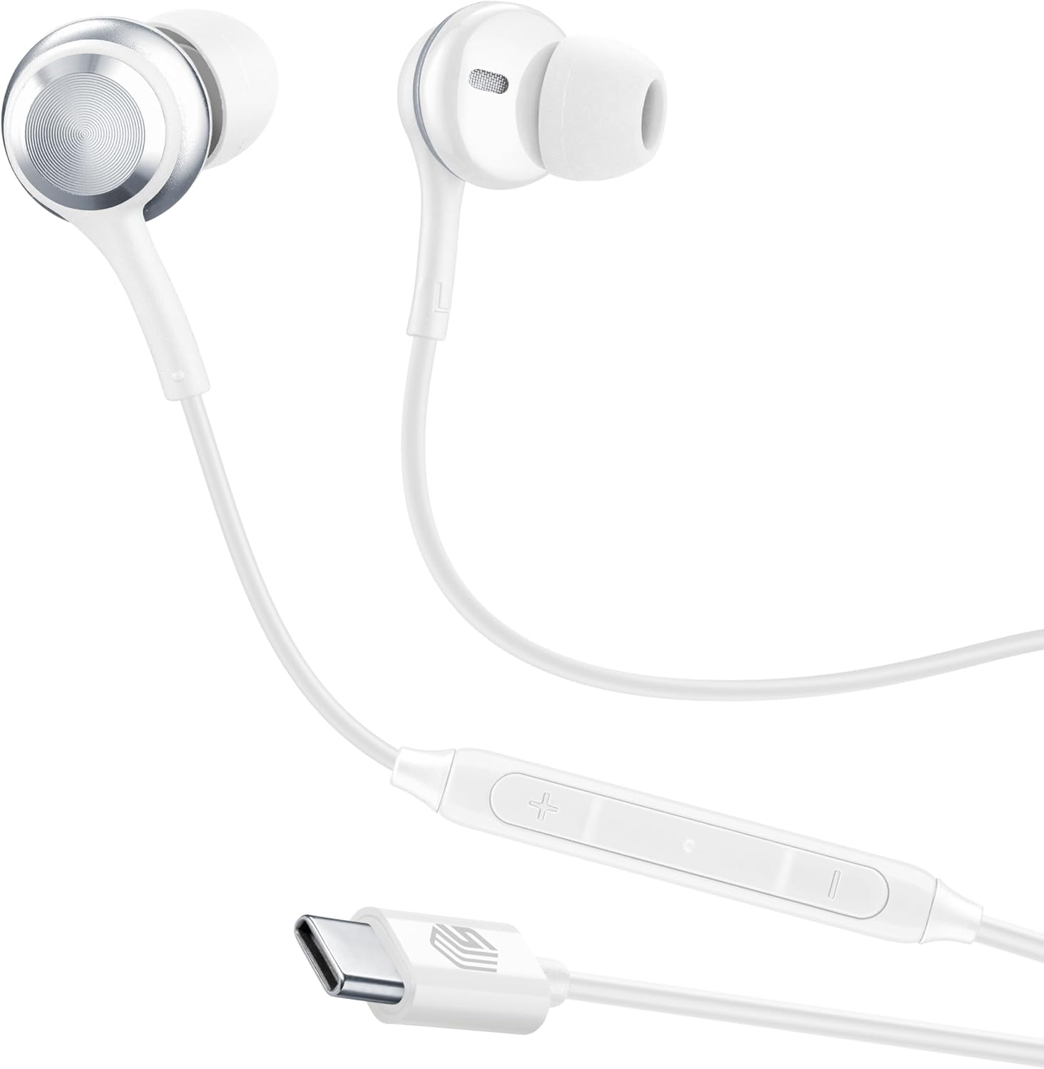 Music Sound - In-Ear Headphones - Wired Headphones with Microphone - USB-C Compatibility - Metallic Details - White image number 4