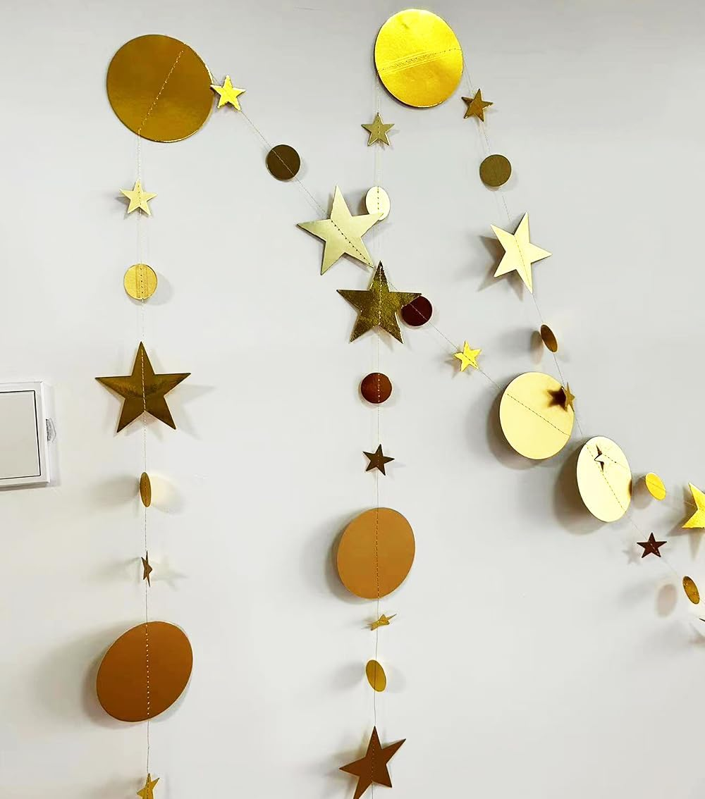 （48Pcs 156Inch） * 3 String Twinkle Little Star Party Garlands Glitter Hanging Moon Stars Decorations Banner Backdrop Decor for Ramadan Wedding Xmas Birthday EID Graduation (Gold) image number 3