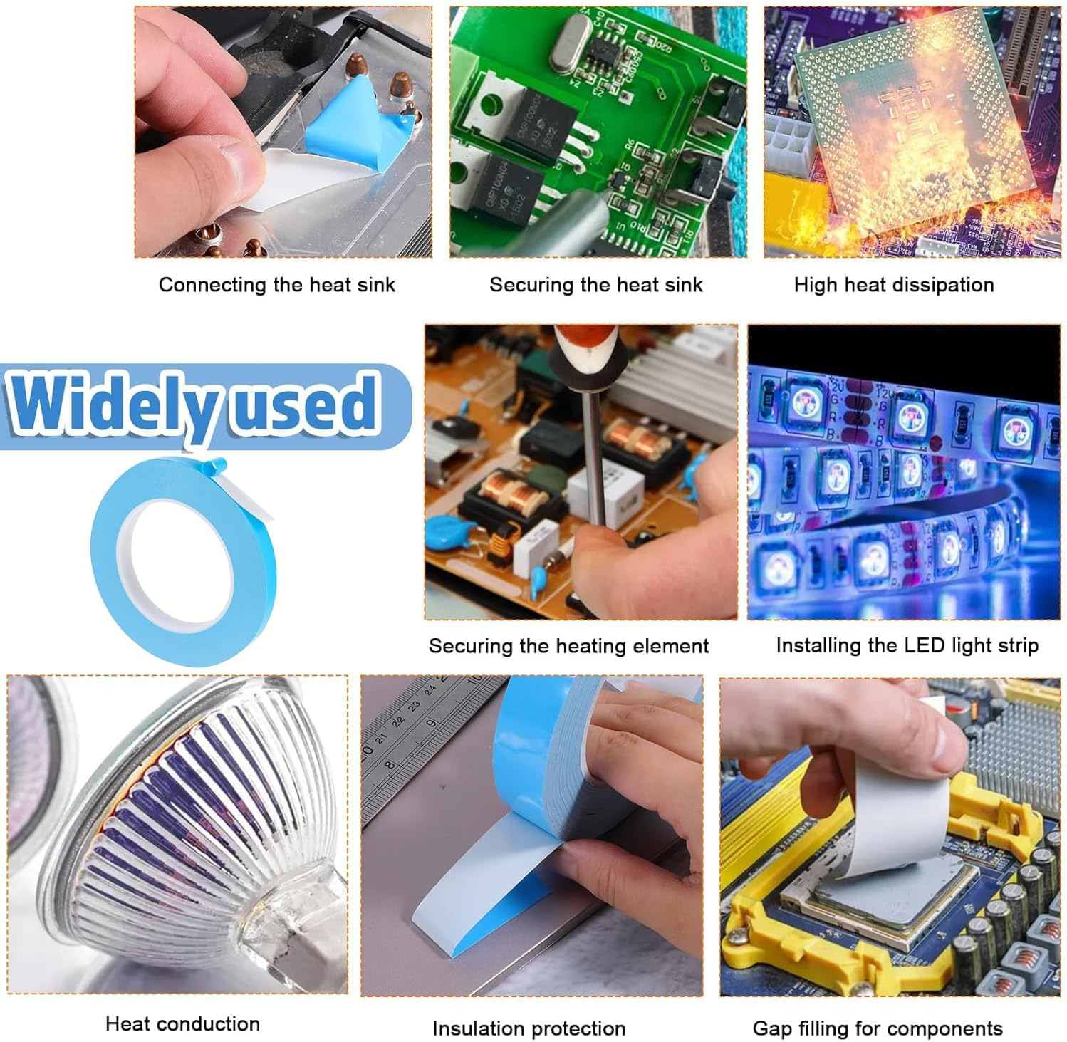 High Performance Thermal Adhesive Tape 25M X 10Mm - Double Sided Thermally Conductive Cooling Tape for Heatsink, LED Strips, CPU, GPU, SSD, IC Chip, Computer Components | 0.20Mm Thickness image number 4