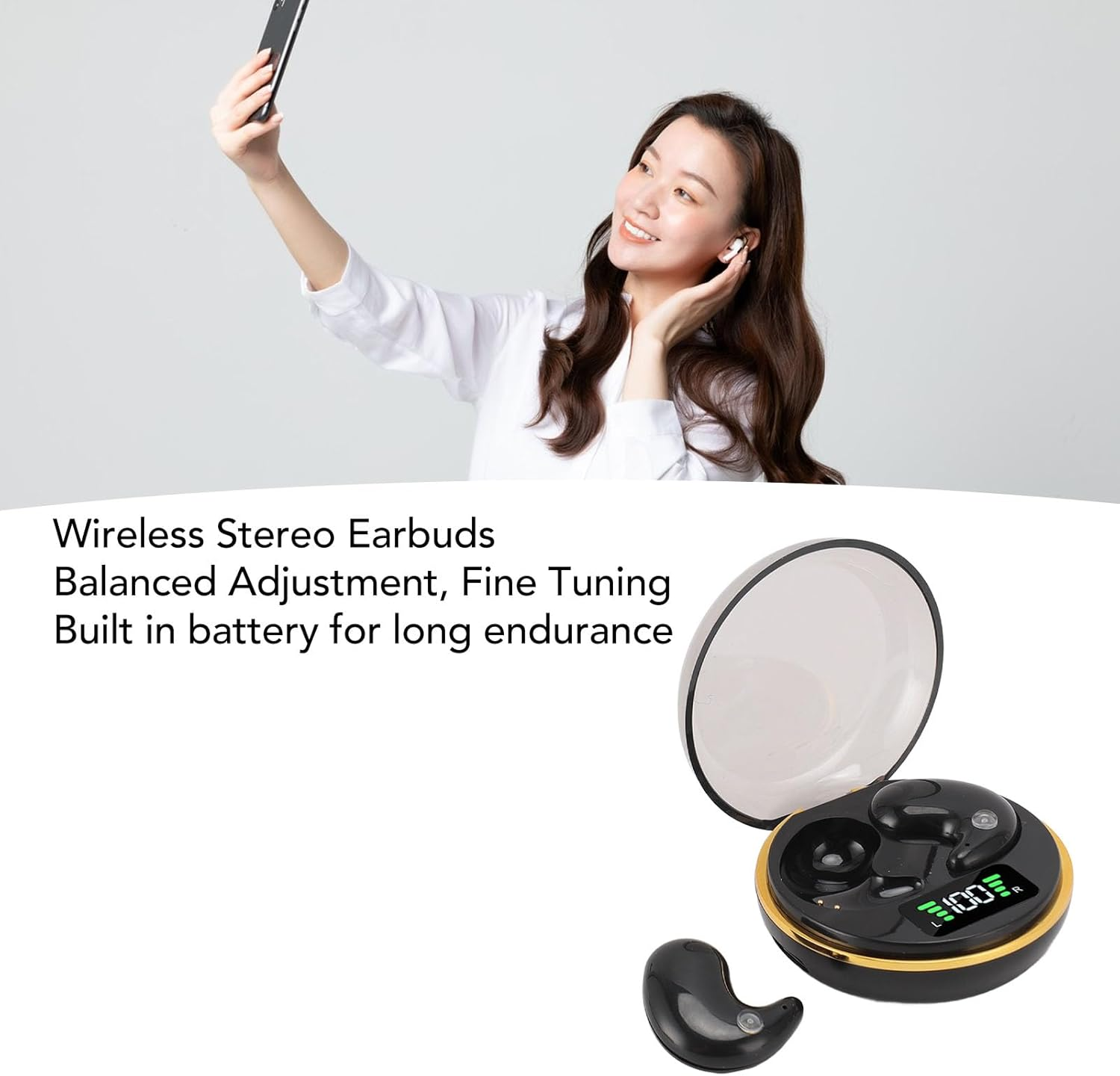 Sleep Headphones with Digital Display Charging Case for Side Sleepers, Bluetooth Earbuds Built in Battery, Wireless Earphones for Sleep Work Workout (Black) - White image number 4