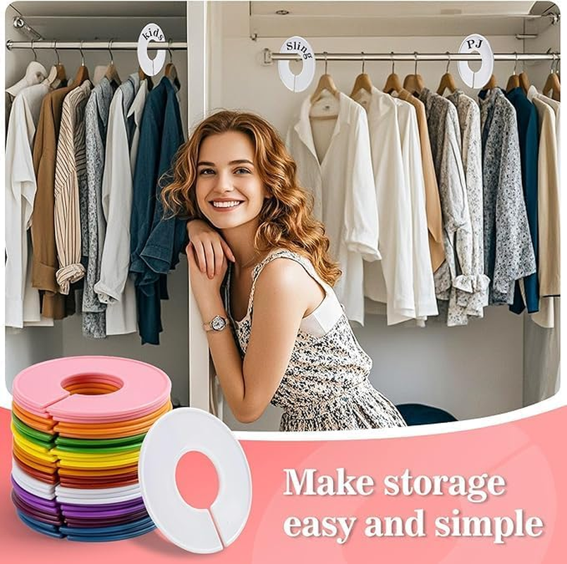 50Pcs Clothing Rack Size Dividers Blank round Hangers Closet Dividers Baby Closet Size Dividers Hanging Ring Label for Home Closet Cloth Store, Random Color image number 5