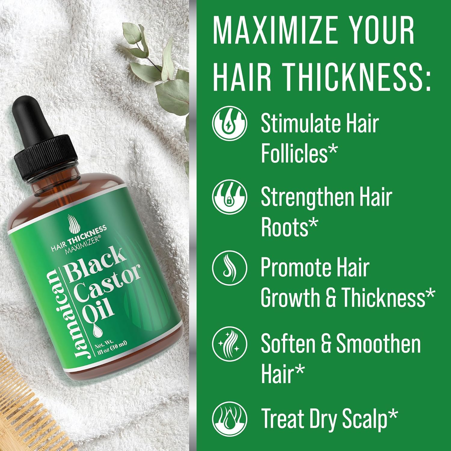 Hair Thickness Maximizer 100% Organic Cold-Pressed Jamaican Black Castor Oil, Unscented, Thickening Hair, Eyelashes, Eyebrows, for Men + Women image number 5