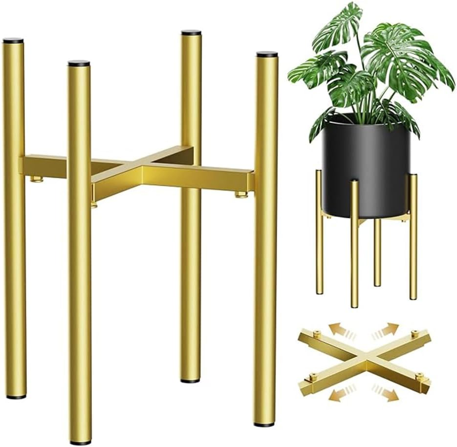 Metal Plant Stand, Adjustable Telescopic Flower Stand, Outdoor Indoor Potted Container Stand, Outdoor Garden Display Stand, Suitable for Living Room, Balcony, Corridor(Gold) image number 3