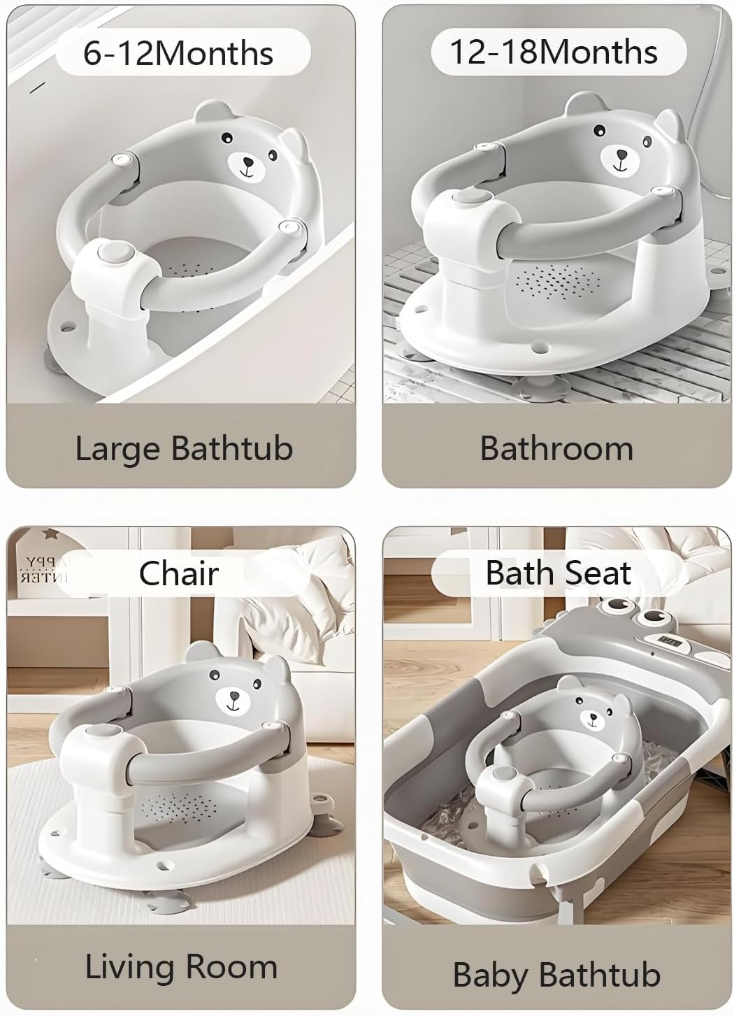 Baby Bath Seat for Babies 6 Months & Up, Toddler Bath Seats for Babies Sitting Up, Non-Slip Infant Bath Tub Chair with 4 Suction Cups & Soft Cushion for Shower, Compact Toddler Bathtub Seat image number 4