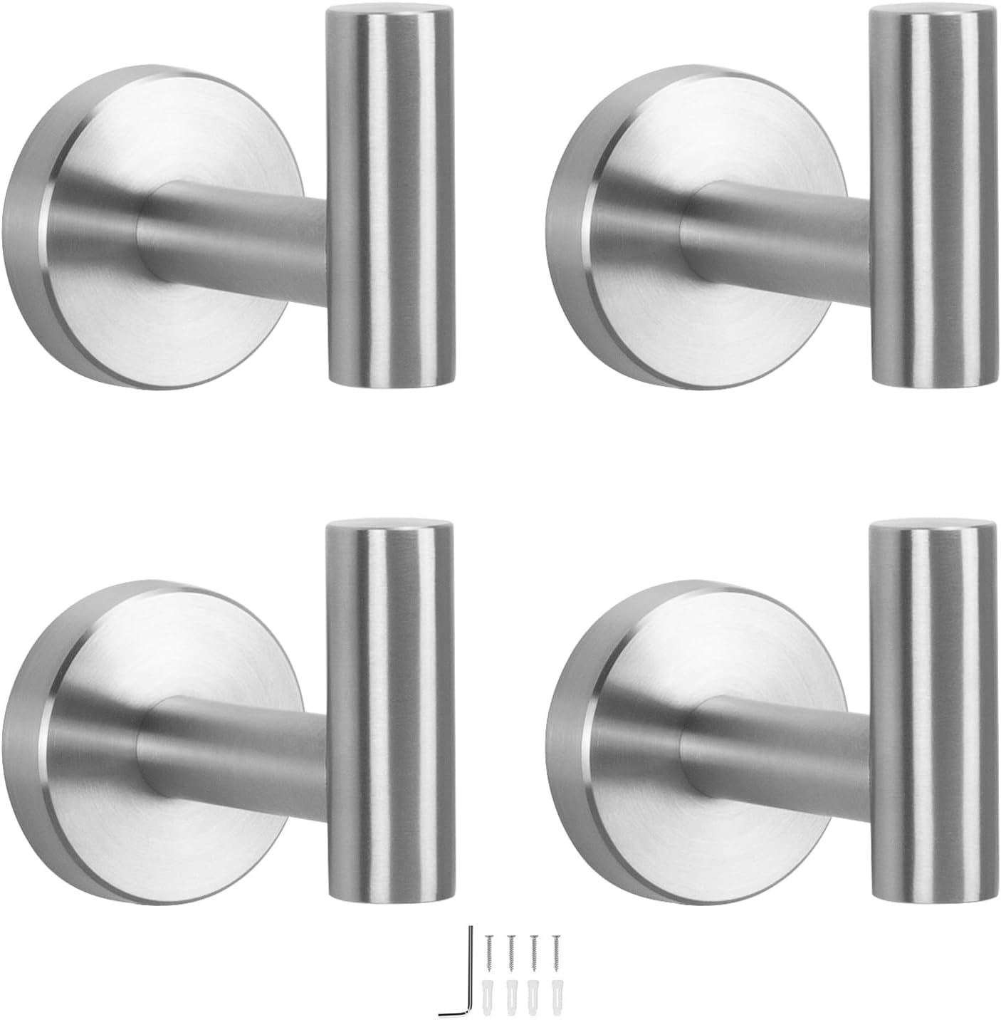 Nearmoon Bath Towel Hooks- SUS 304 Stainless Steel Robe Hook Holder, Heavy Duty Coat Hook for Bathroom Livingroom Hotel Kitchen Garage, Wall Mounted- 4 Pack (Brushed Nickel) image number 1