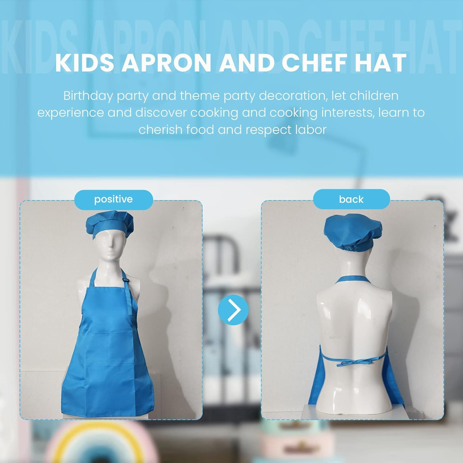 8-Piece Children'S Apron and Chef Hat Set, Adjustable, with 2-Pocket Kitchen Apron Apron image number 4