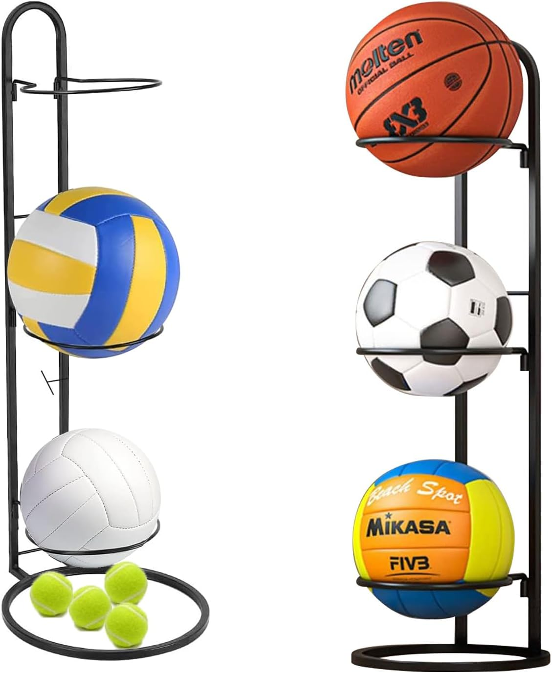 3-Tier Basketball Ball Storage Rack Holder, Ball Storage, Freestanding Garage Sports Equipment Organizer. Ball Storage Rack, inside Movable Vertical Display for Volleyball, Soccer and Basketball image number 2