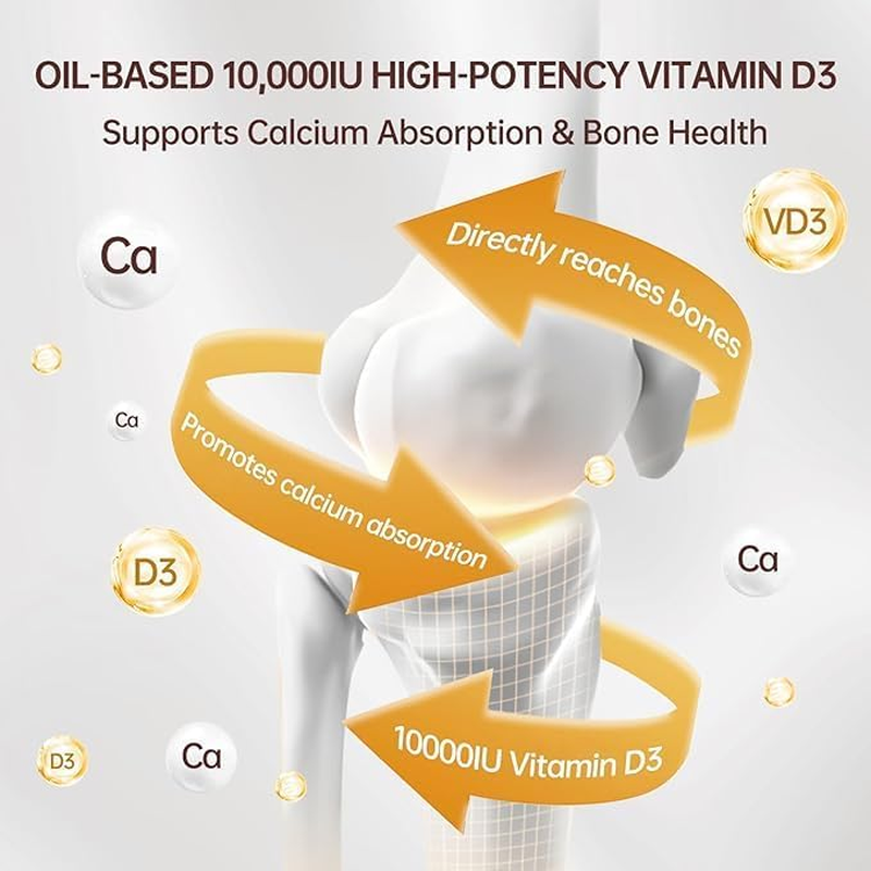 Vitamin D3 K2 with Coconut Oil (300 Softgels) | 10,000 IU D3 + 200 Mcg K2 (MK-7) | Non-Gmo, Soy-Free, Easy to Swallow