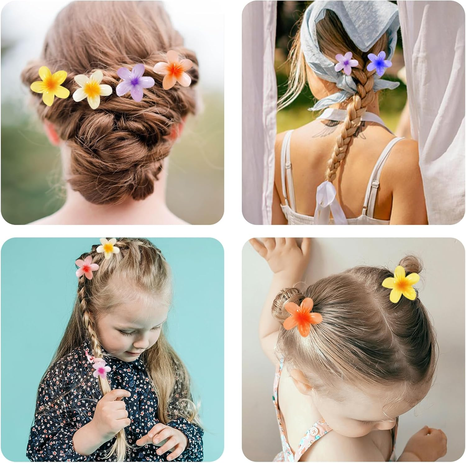 10Pcs Small Flower Hair Claw Clips for Women and Girls, Mini Hawaiian Hibiscus Claw Clips, Summer Hair Accessories for Thick, Thin, Curly Hair, for All Hairstyles image number 4