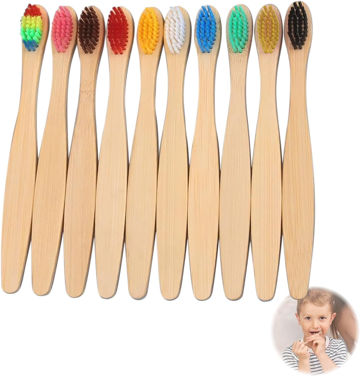 10 Pcs Soft Bristles Bamboo Toothbrush Set, Biodegradable Natural Charcoal Toothbrushes with Eco-Friendly Color Bristles, Perfect for Kids and Sensitive Teeth, Sustainable Oral Care Solution image number 1