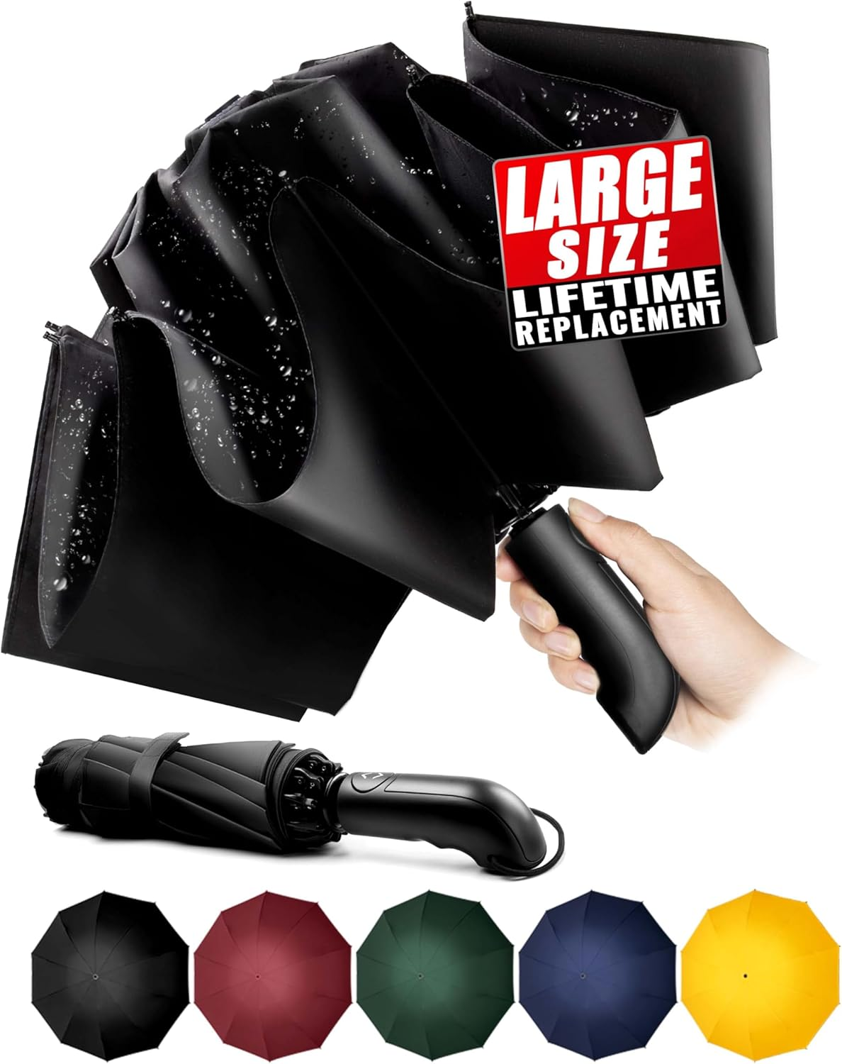 Travel Inverted Umbrella Compact Windproof- Automatic Reverse Umbrellas for Rain - Men and Women, Folding Portable Teflon Coating 47Inch Span, 10 Rids Large Umbrella