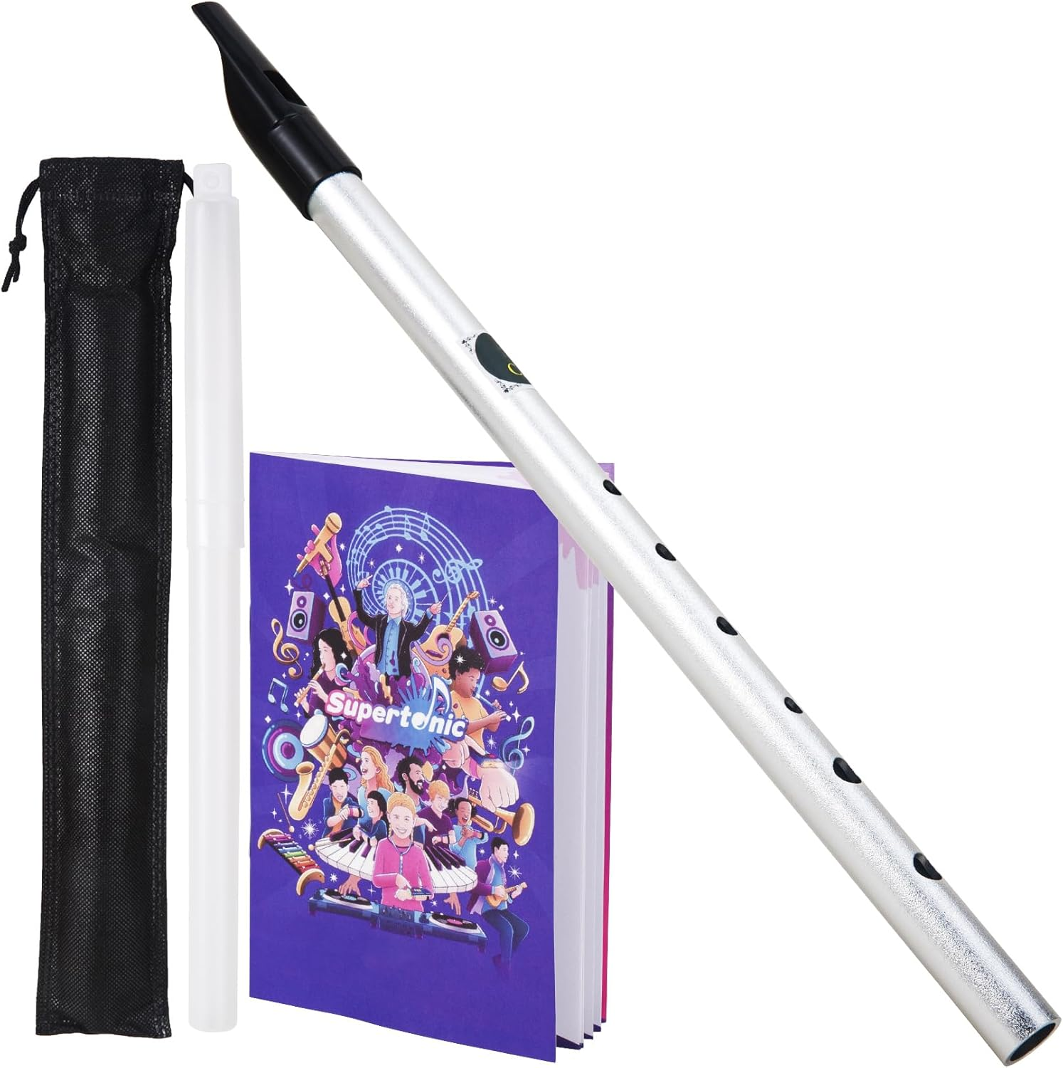 Vixxnoxx Irish Tin Whistle in C Key with Music Book & Bag, 6-Hole Traditional Penny Whistle Flute for Adults & Beginners, Brass Wind Instrument for Celtic Folk Music (Sliver) image number 1