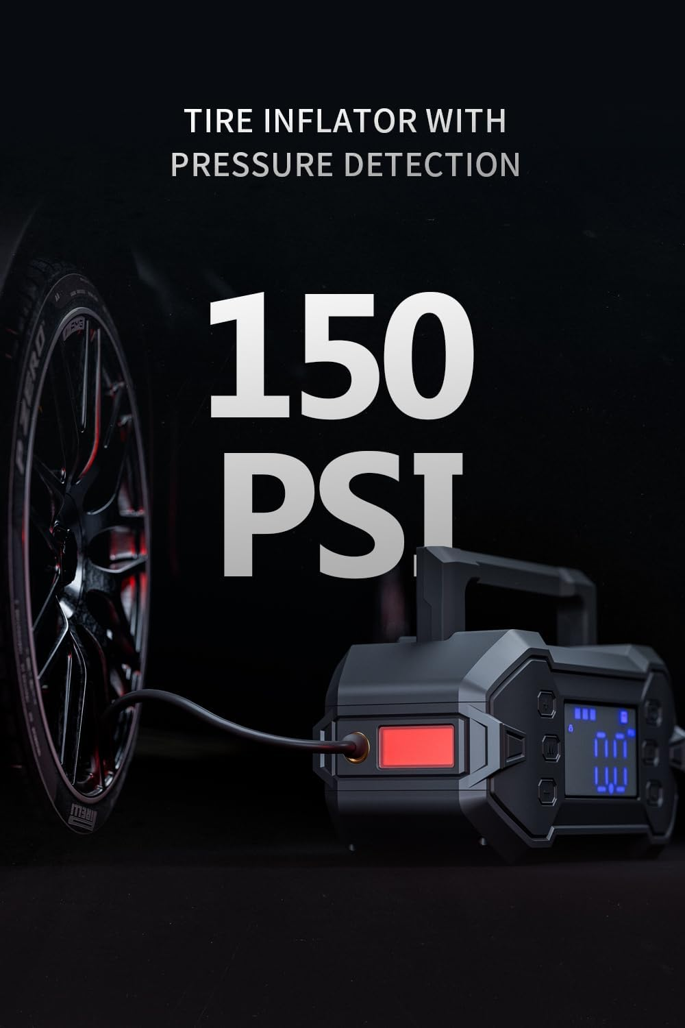 Car Jump Starter 3000A with Air Compressor 12V Portable Battery Jumper for 8.0L Gas & Diesel Engines, Battery Booster Box with Power Bank, High-Efficiency Tire Inflator Emergecy Kit with Led-Lights image number 6