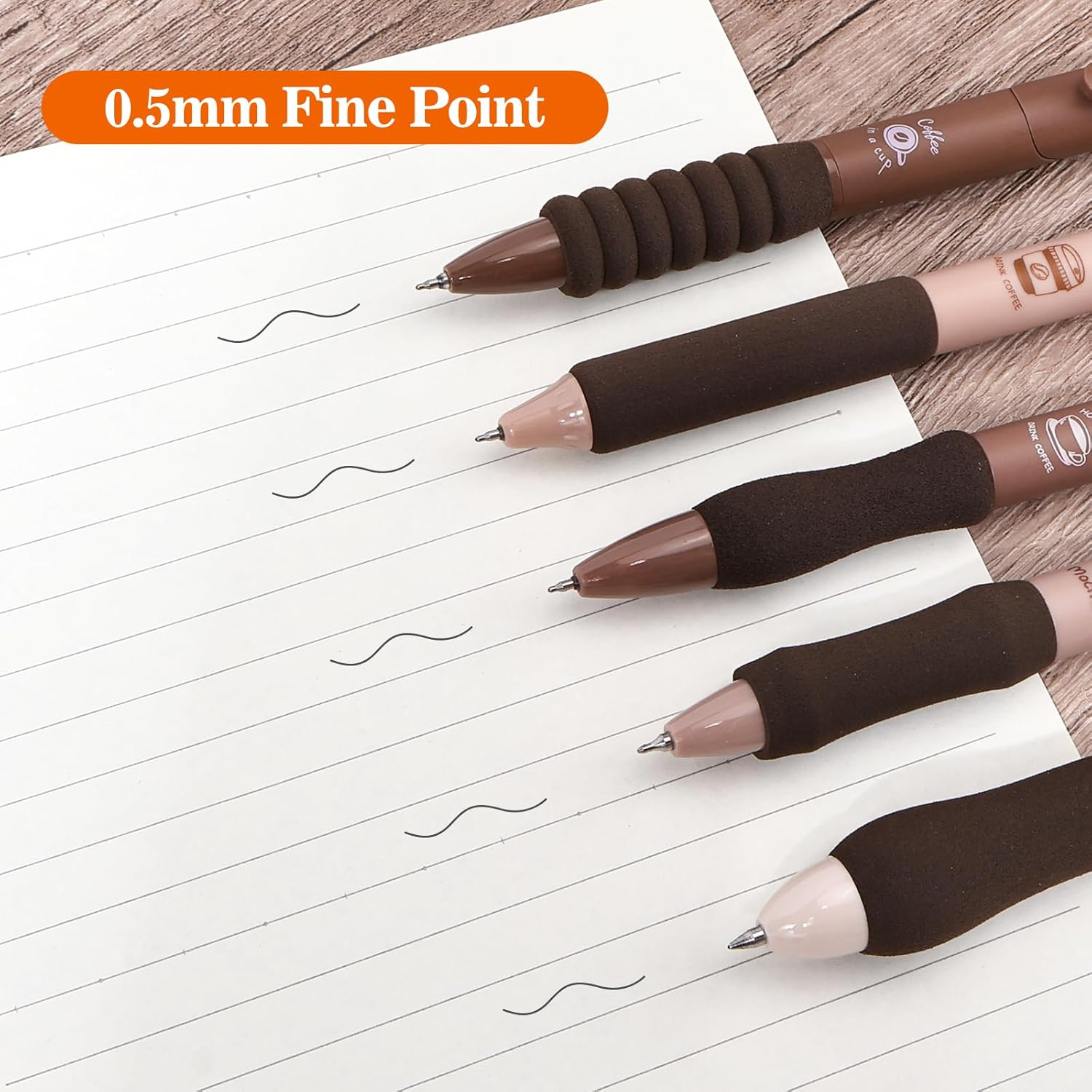 BAYTORY 5Pcs Gel Pens, Quick Dry Ink Pen Fine Point Black 0.5Mm, Aesthetic Stuff Retractable Rolling Ball Gel Pen Smooth Writing for School Supplies Journaling (Coffee) image number 2