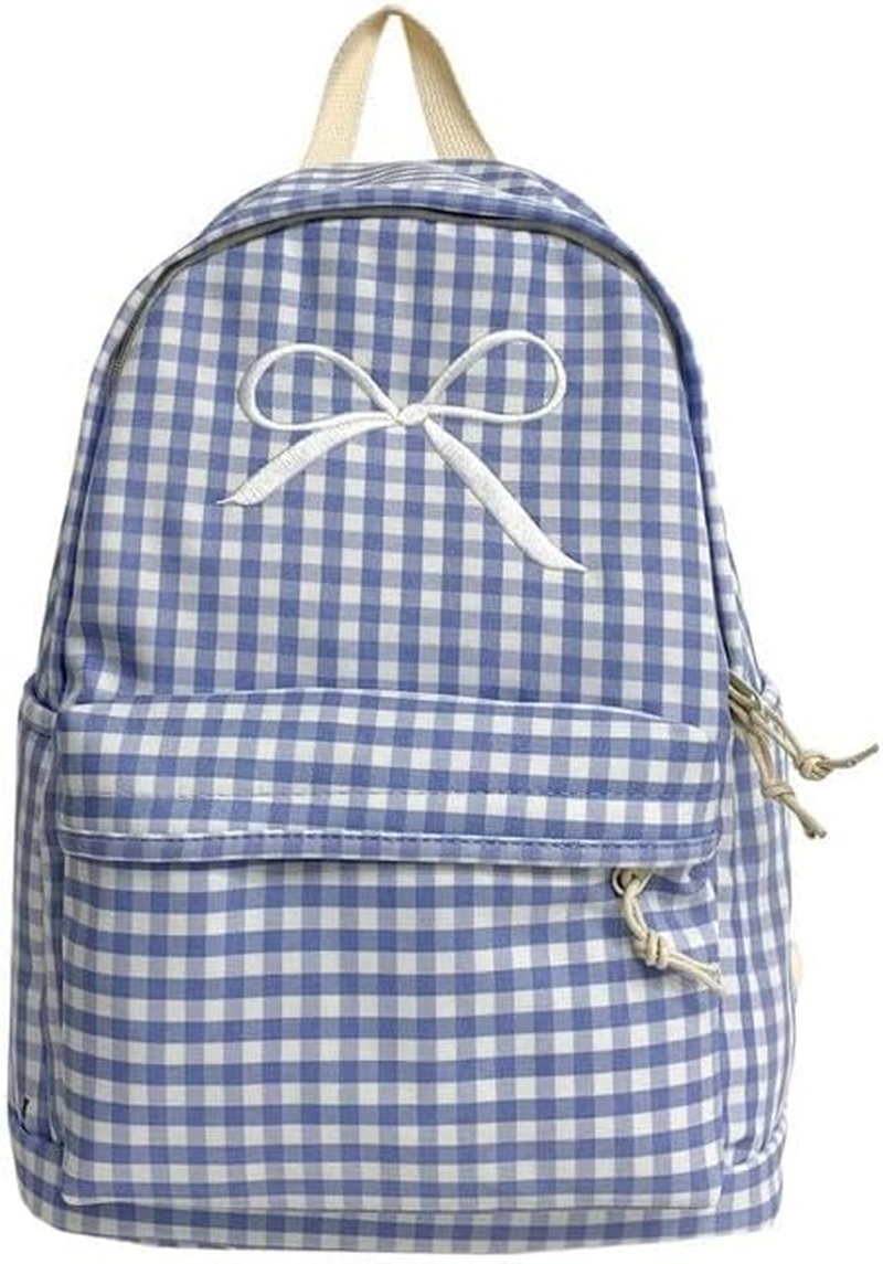 KAOBIO Womens Small Cute Trendy Plaid Preppy Backpack Y2K Aesthetic Kawaii Bow Checkered Daypack Coquette Laptop Bag