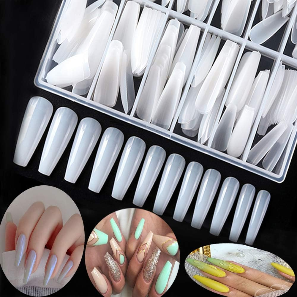 600Pcs Long Coffin Fake Nails - Full Cover Natural Ballerina False Nail Acrylic Nail Tips with Case, Artificial Nails10 Sizes for Nail Salons and DIY Manicure image number 6