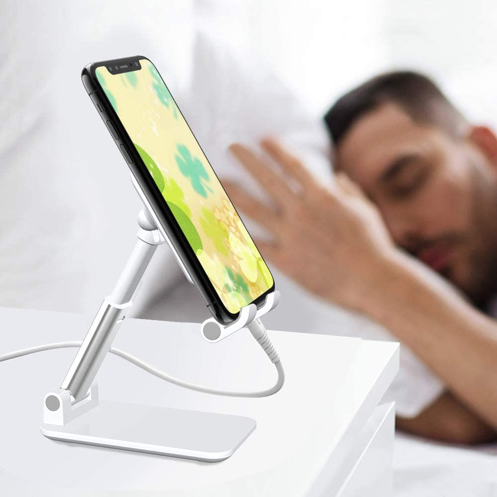 [2 Pack] Foldable Cell Phone Stand, TIQUS Angle & Height Adjustable Desk Phone Holder with Stable Anti-Slip Design Compatible with Iphone Smartphones Kindle White image number 1