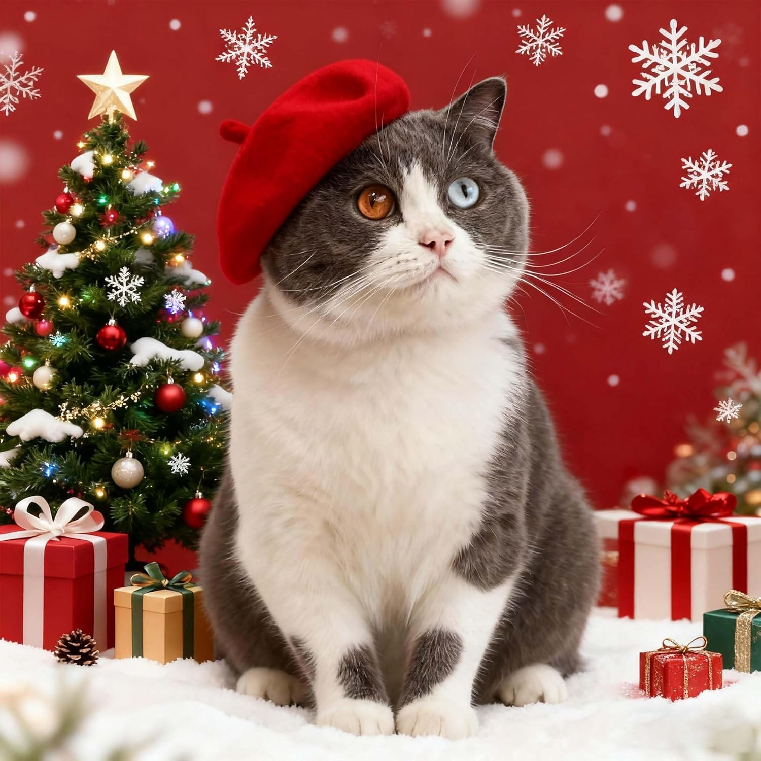 Dog Cat Beret Wool Hat Headband French Artist Beanie Beret Pet Dog Christmas Costume Hair Accessory Photo Props (Red, One Size) image number 6