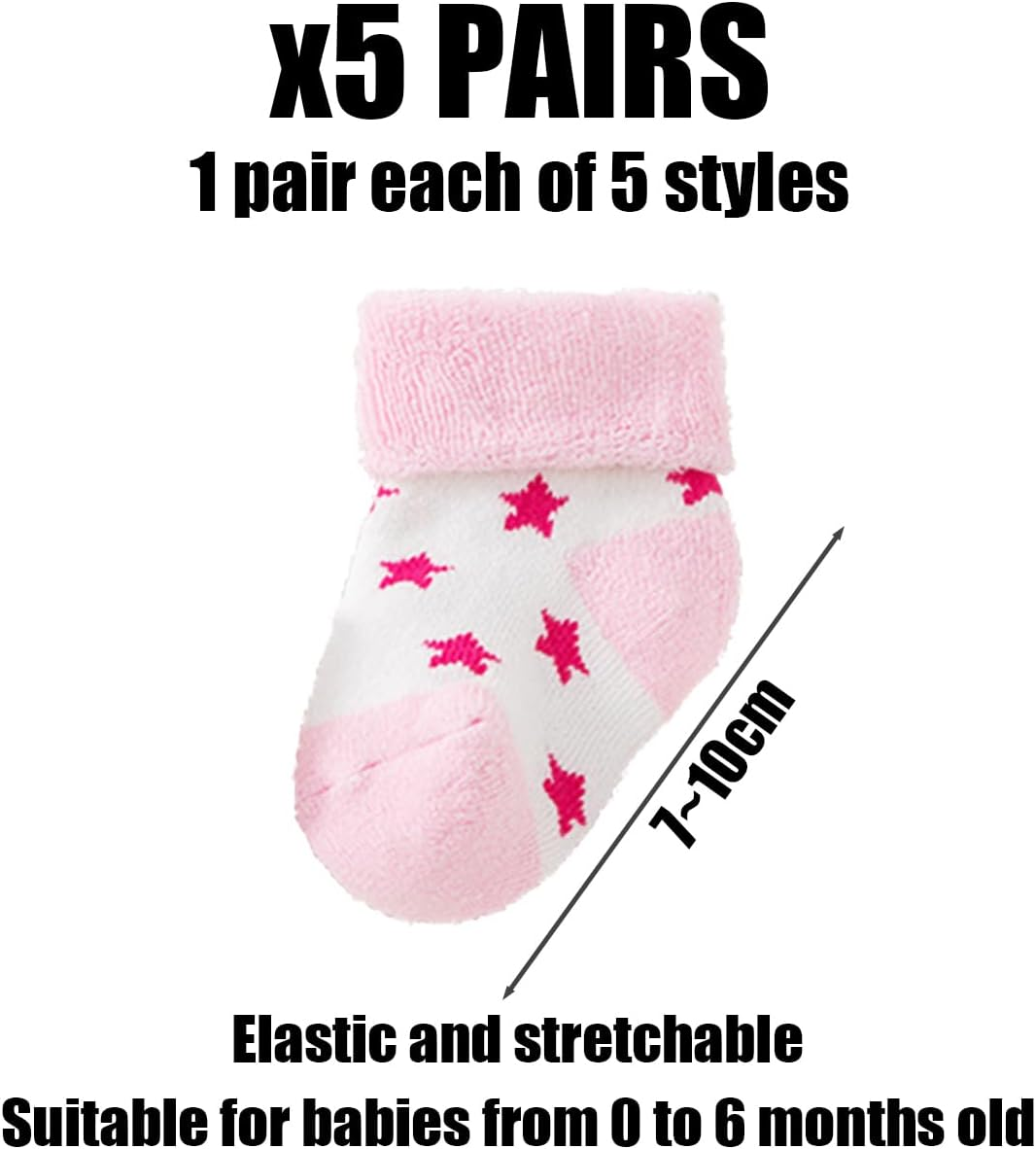 KSBBHDS 5 Pairs Baby Socks, Newborn Socks for 0-6 Months, Medium Calf, Thickened Thermal, Deodorant & Antibacterial, Pink, 6-12 Months, Girls