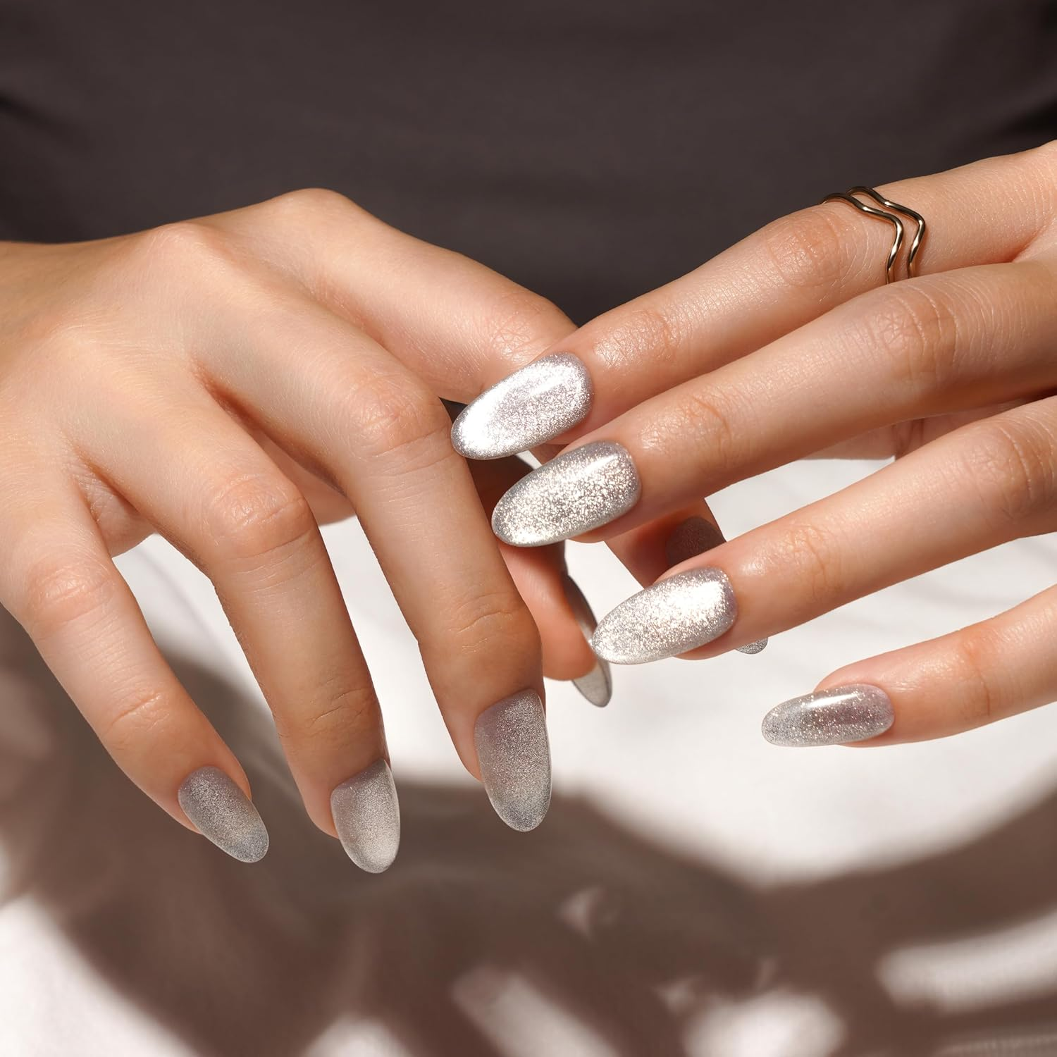 BLUESKY Silver Cat Eye Gel Nail Polish,Glitter Cat Eye Gel Polish for Nail Art Beginners DIY Cat Eye Nails at Home,Silver Magnetic Gel Polish Needs to Cure under UV/LED Lamp (10Ml/0.33 Oz)