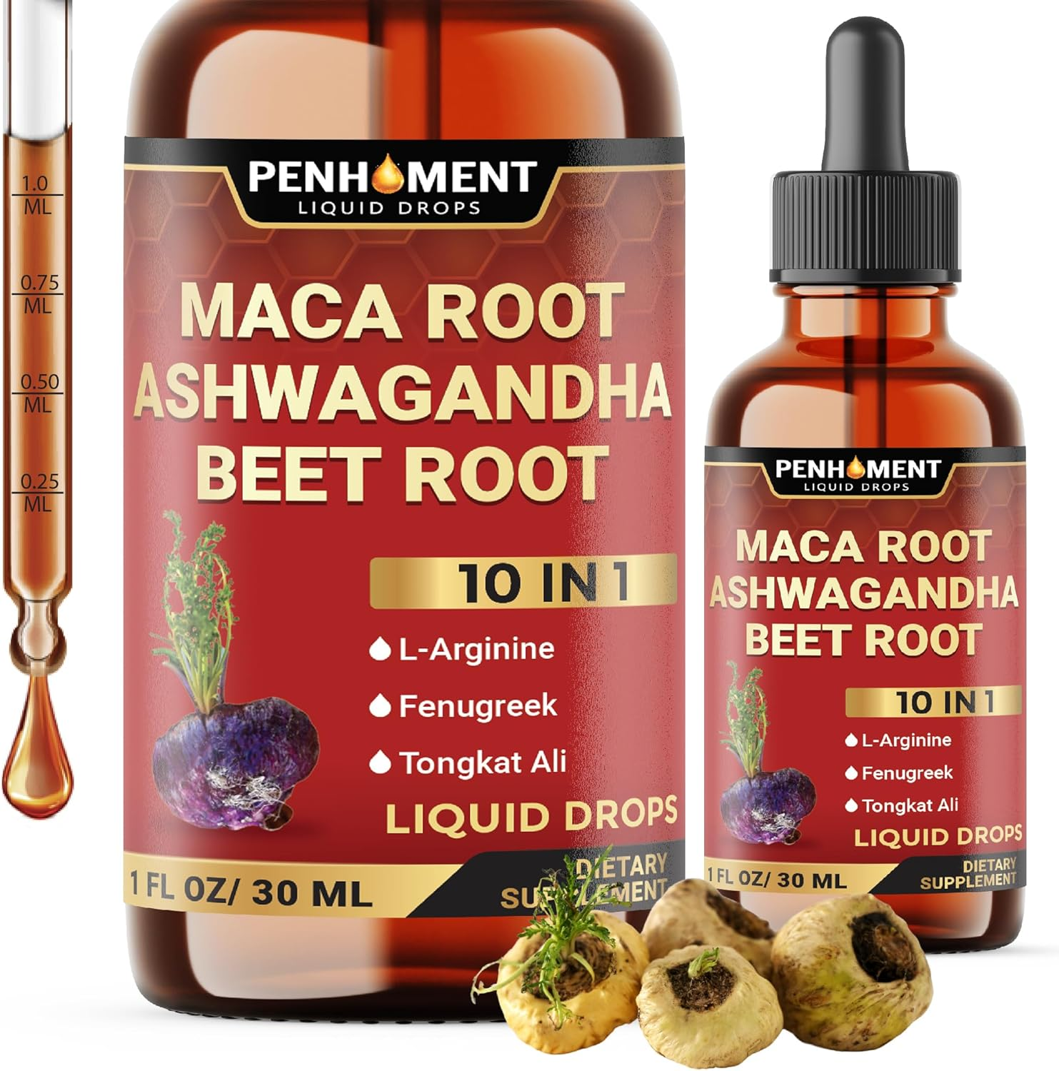 Maca Root Liquid Drops with Ashwagandha, Fenugreek, Beet Root and L-Arginine Liquid for Women and Men - 60 Day Supply image number 1
