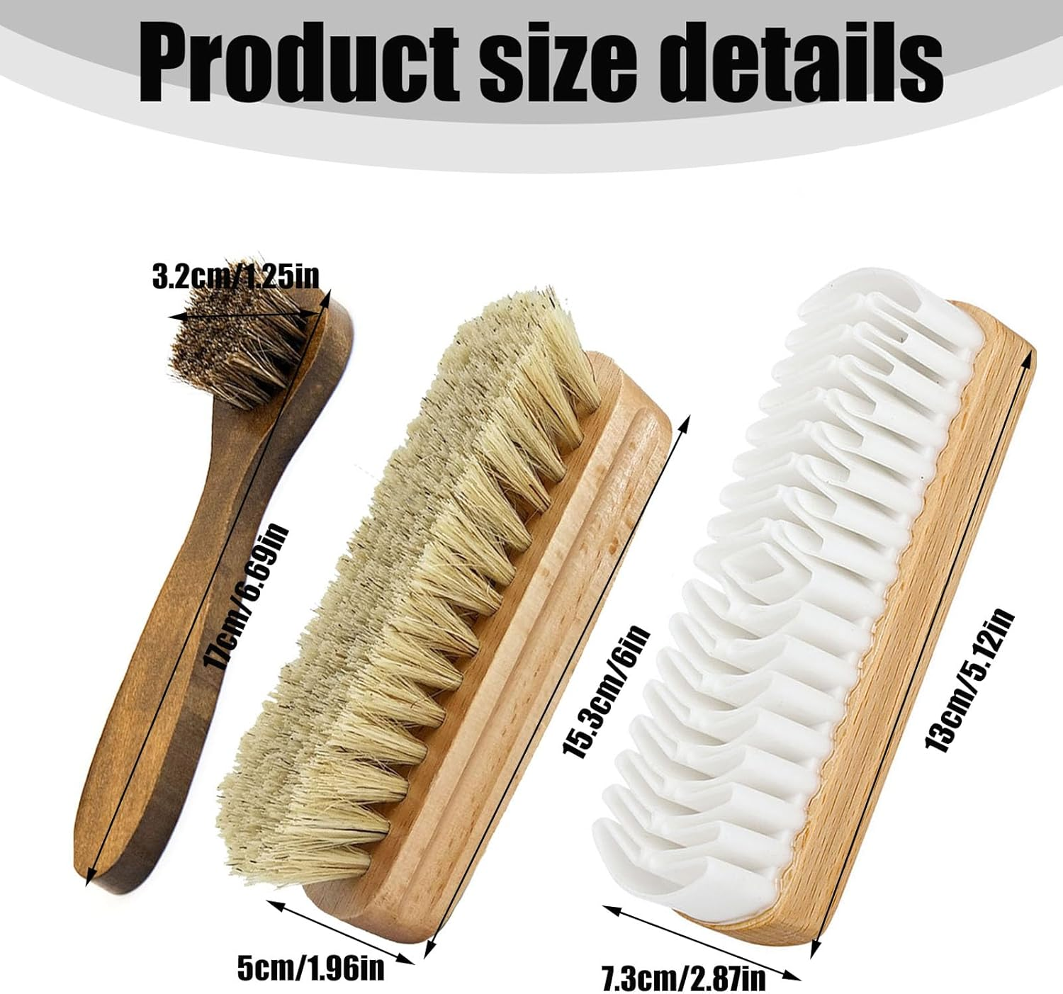 3 Pcs Horsehair Shine Shoes Brush Applicators Cleaning Leather Shoes Boots Care Brushes Suede Cleaner Brush with Fleece image number 4
