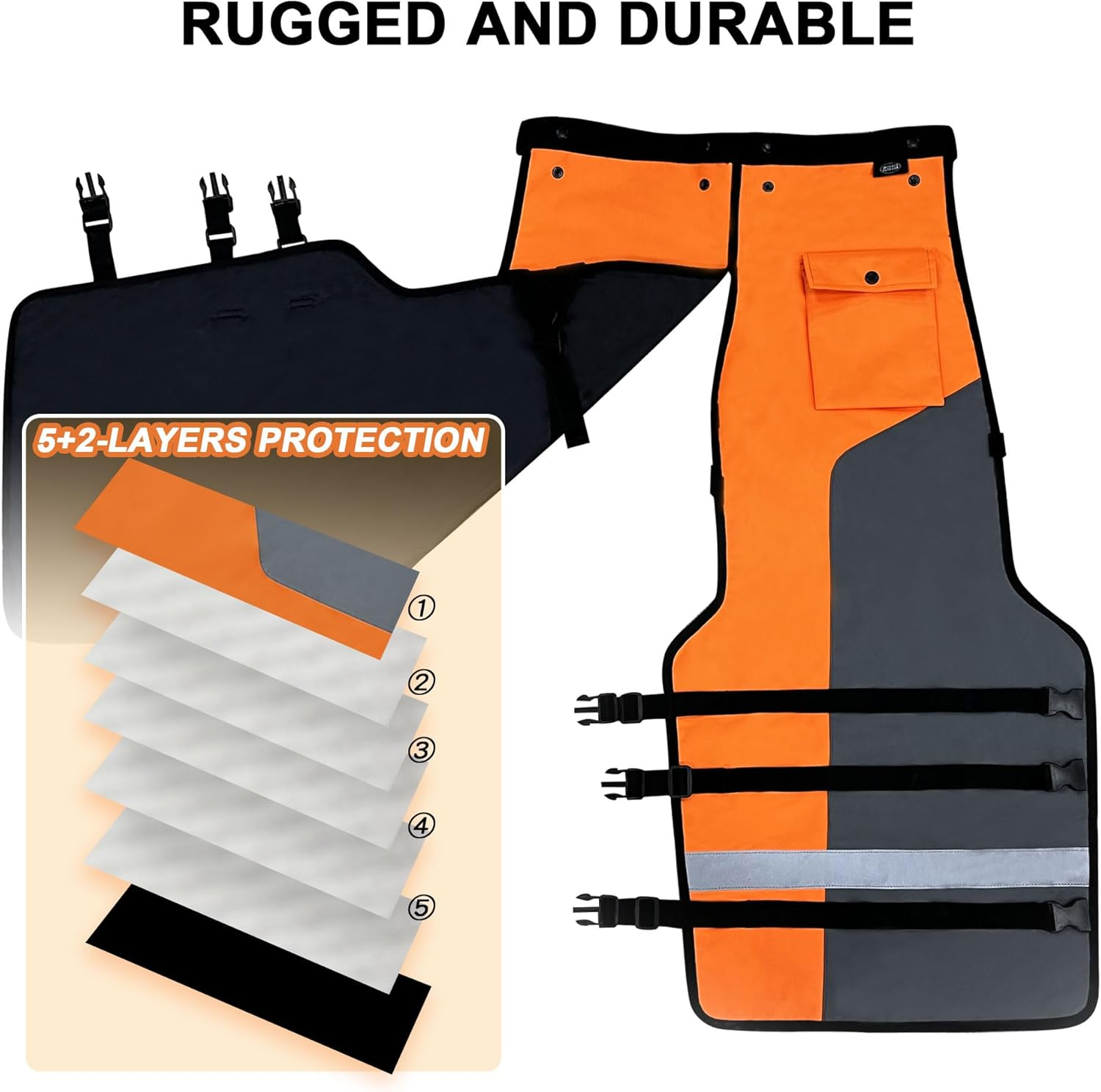 MYDAYS OUTDOOR Chainsaw Chaps Apron Wrap,Chainsaw Safety Equipment, Loggers Forest Workers Protective Chain Saw Pants,Orange image number 4