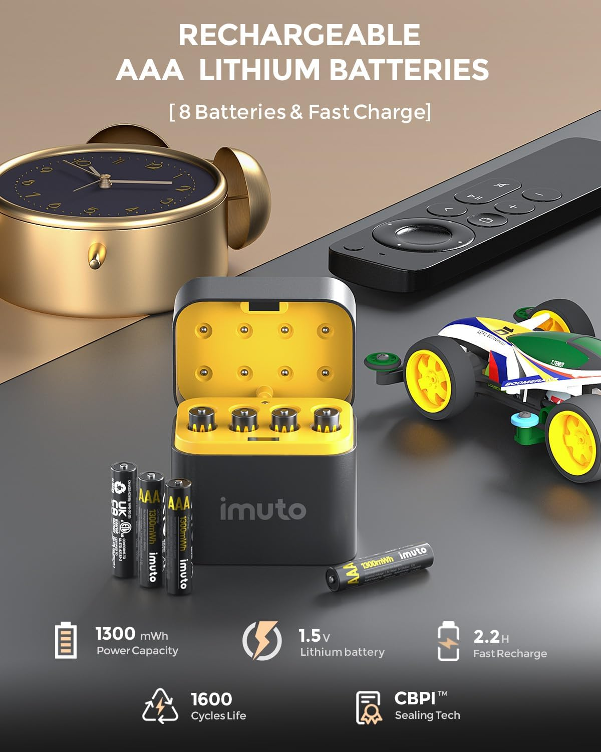 Imuto Rechargeable AAA Batteries Lithium 8 Pack with Fast Charger,1300Mwh 1.5V Constant Output Triple a Lithium Batteries 1600 Cycles Long Lasting image number 6