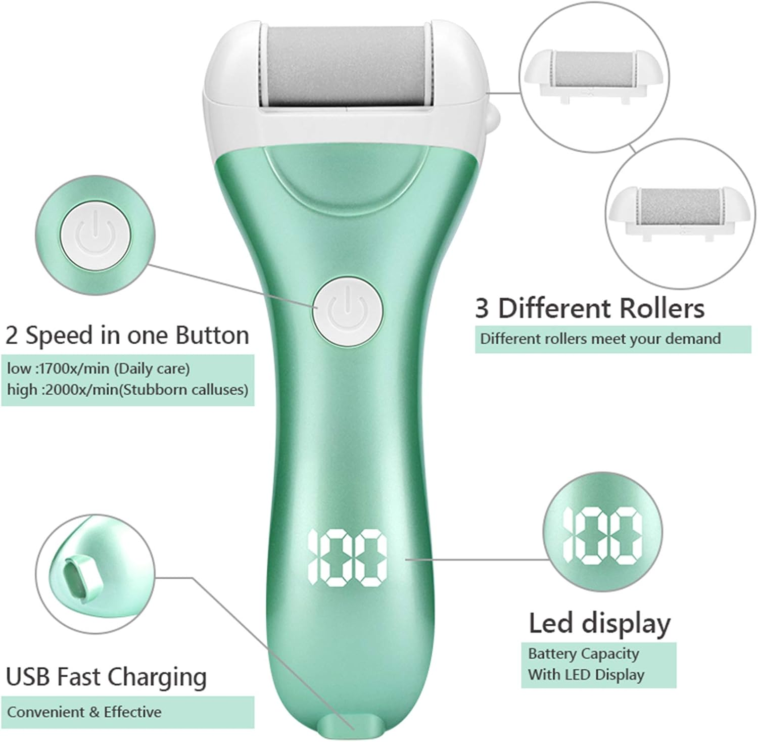 Electric Foot File,Rechargeable Electric Foot File Callus Remover Machine Pedicure Device Foot Care Tools Feet for Heels image number 1