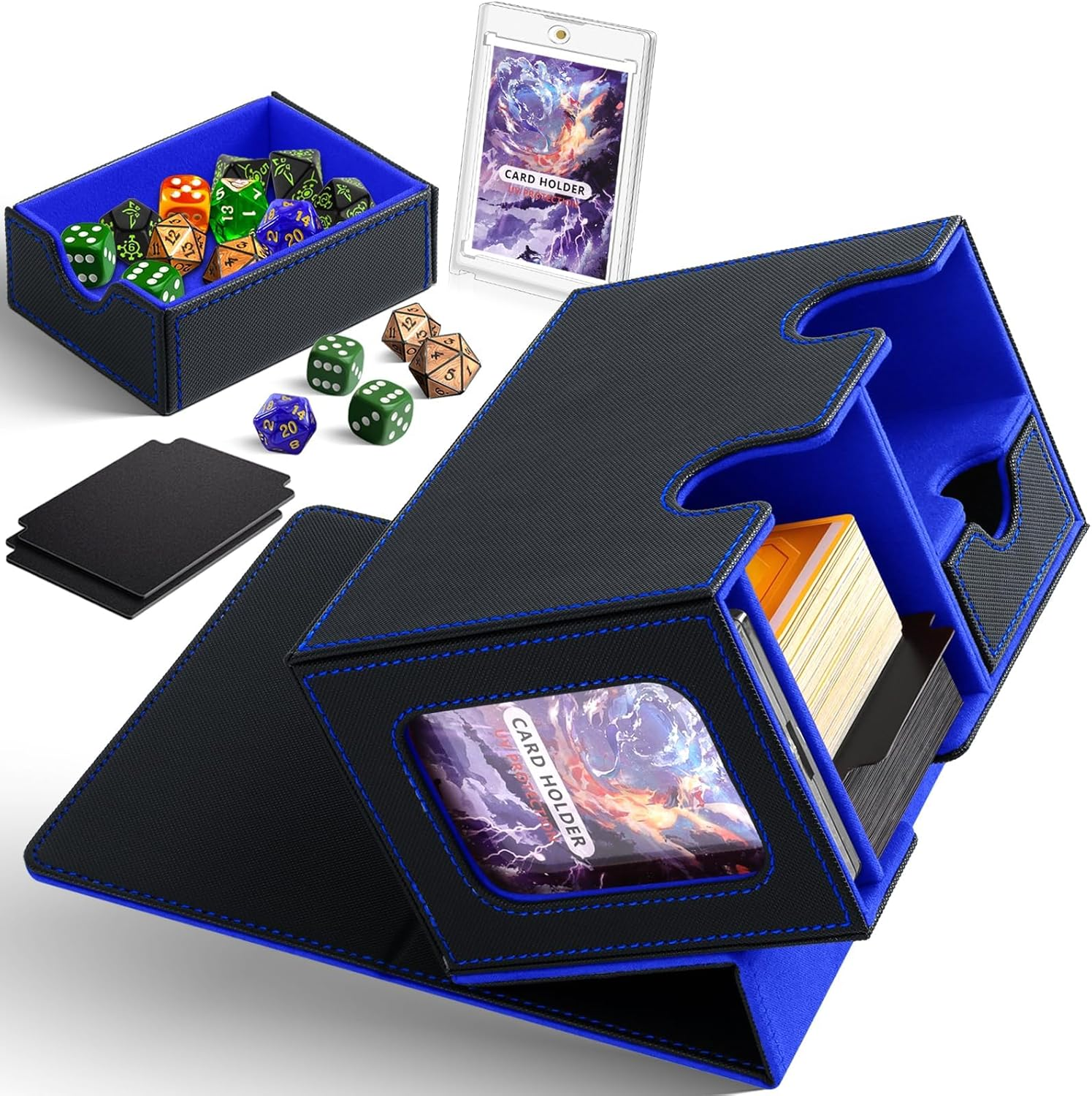 YOZOTI MTG Deck Box for Commander Display with Dice Tray,Double Deck Box Fits 160 Double Sleeved /200 Single Sleeved Trading Cards, TCG Card Deck Box with 2 Dividers and 1 Magnetic Card Holder