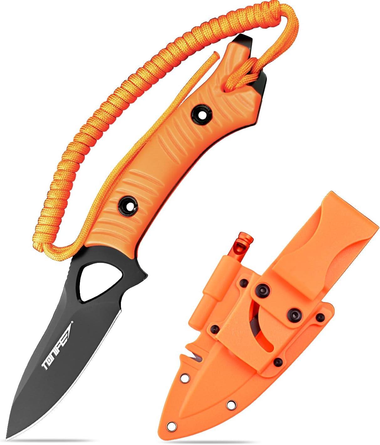 TONIFE Explorer Fixed Blade Knife with Plastic Sheath 8Cr14Mov Blade Survival Knife, Fiberglass Reinforced Nylon Handle for Outdoor Camping Knife EDC Knife (Orange+Satin) image number 4