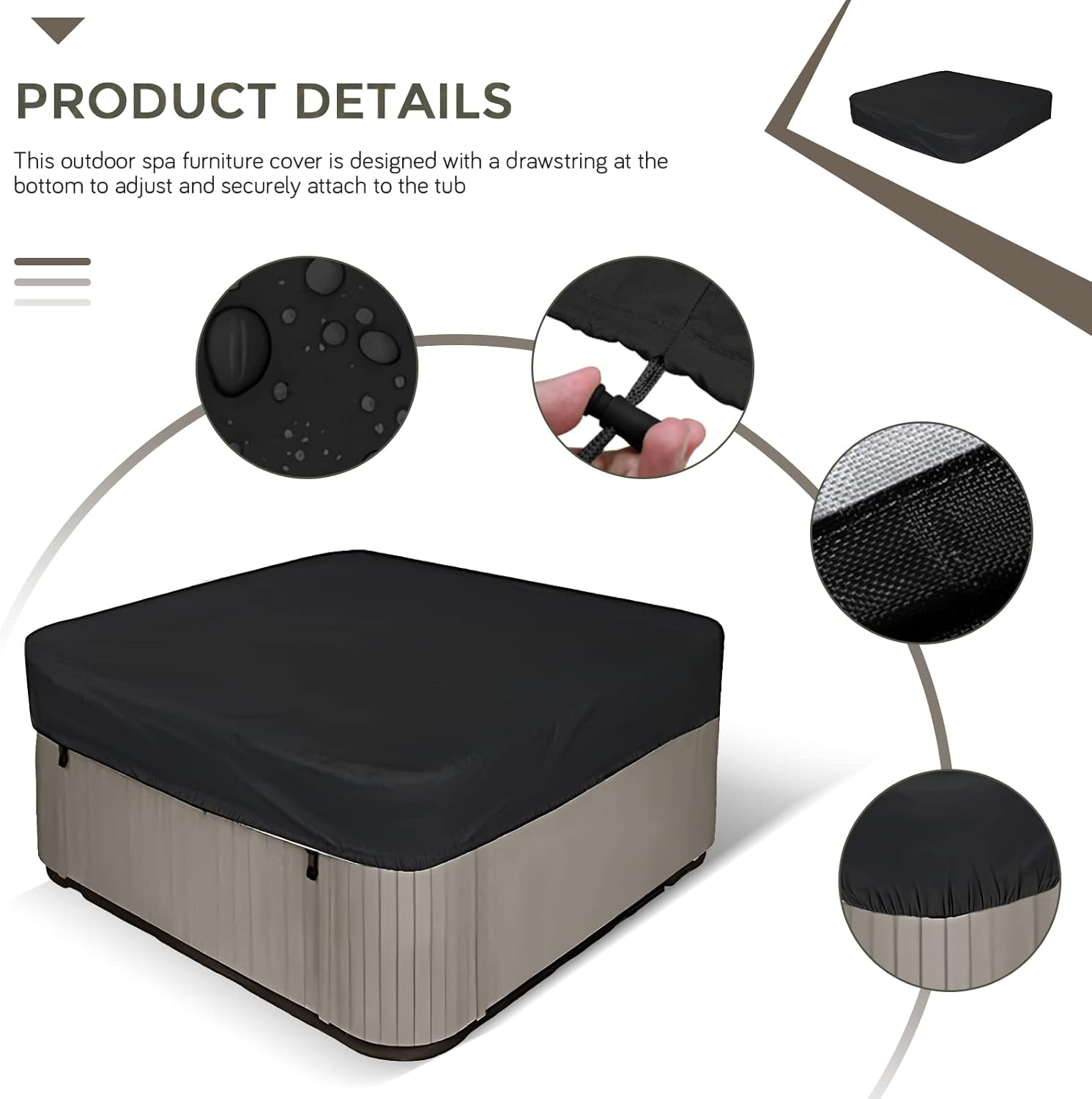 Aurragiy Square Hot Tub Cover Garden Hot Tub Spa Cover Replacement Waterproof UV Protected Rectangular Spa Cover Outdoor Spa Covers(87''Lx87''Wx12''H, Black) image number 6