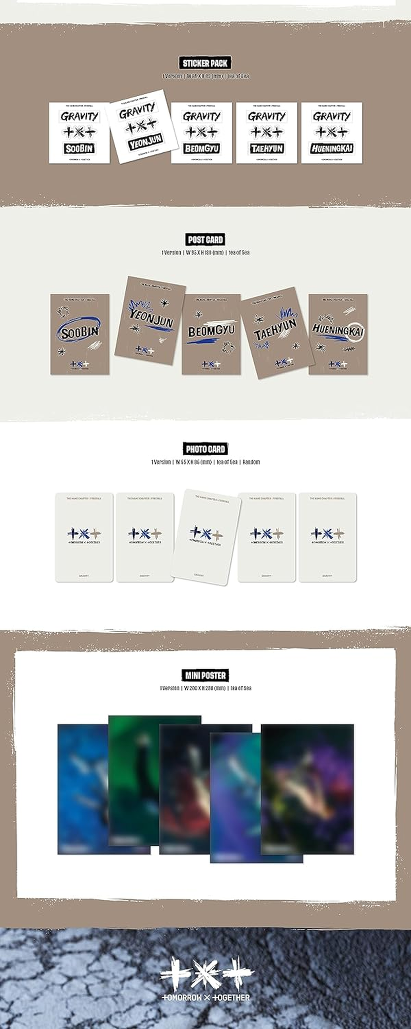 TXT the Name Chapter : Freefall 3Rd Album GRAVITY Random Version Cd+56P Photobook+1Ea Sticker+1P Postcard+1P Photocard+1P Mini Poster on Pack+Tracking Sealed image number 1