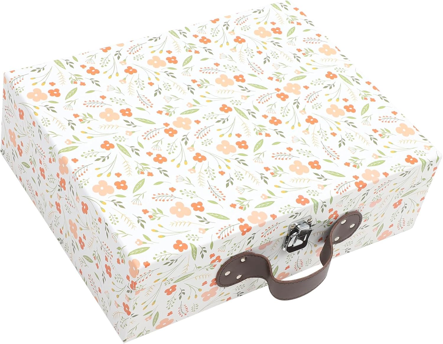 PRETYZOOM Paperboard Suitcase Portable Floral Print Luggage Case Decorative Travel Cardboard Storage Box with Handle for Wedding Birthday New Year image number 2