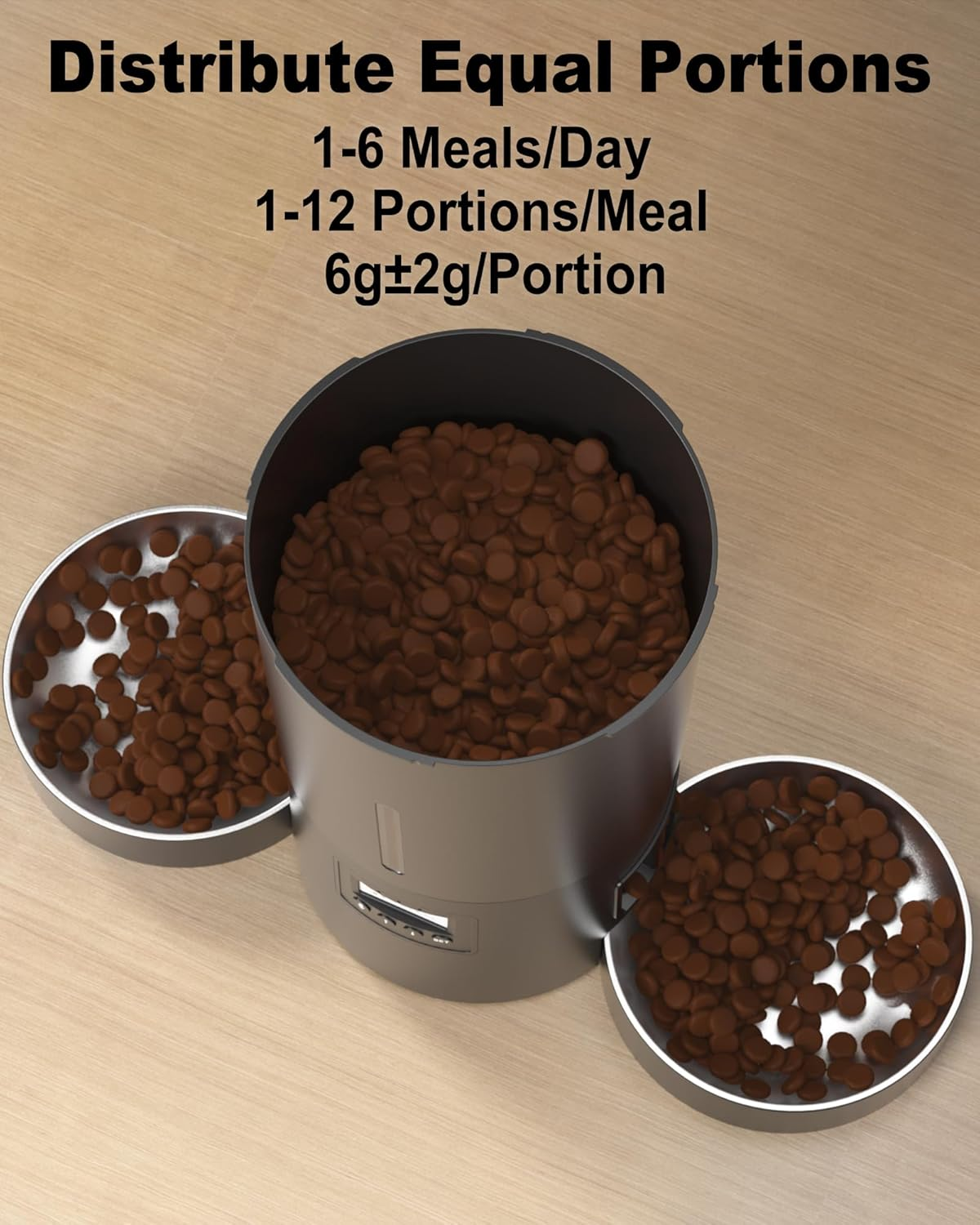 Miaosical Automatic Cat Feeder for 2 Cats,4.2L Flexible Schedule,6 Meals/Day,1-12 Portions/Meal,Dual Power Auto Dual Pets Feeder Dry Food Dispenser,10S Voice Record (Black,4.2L+Basic 2 Bowls) image number 2