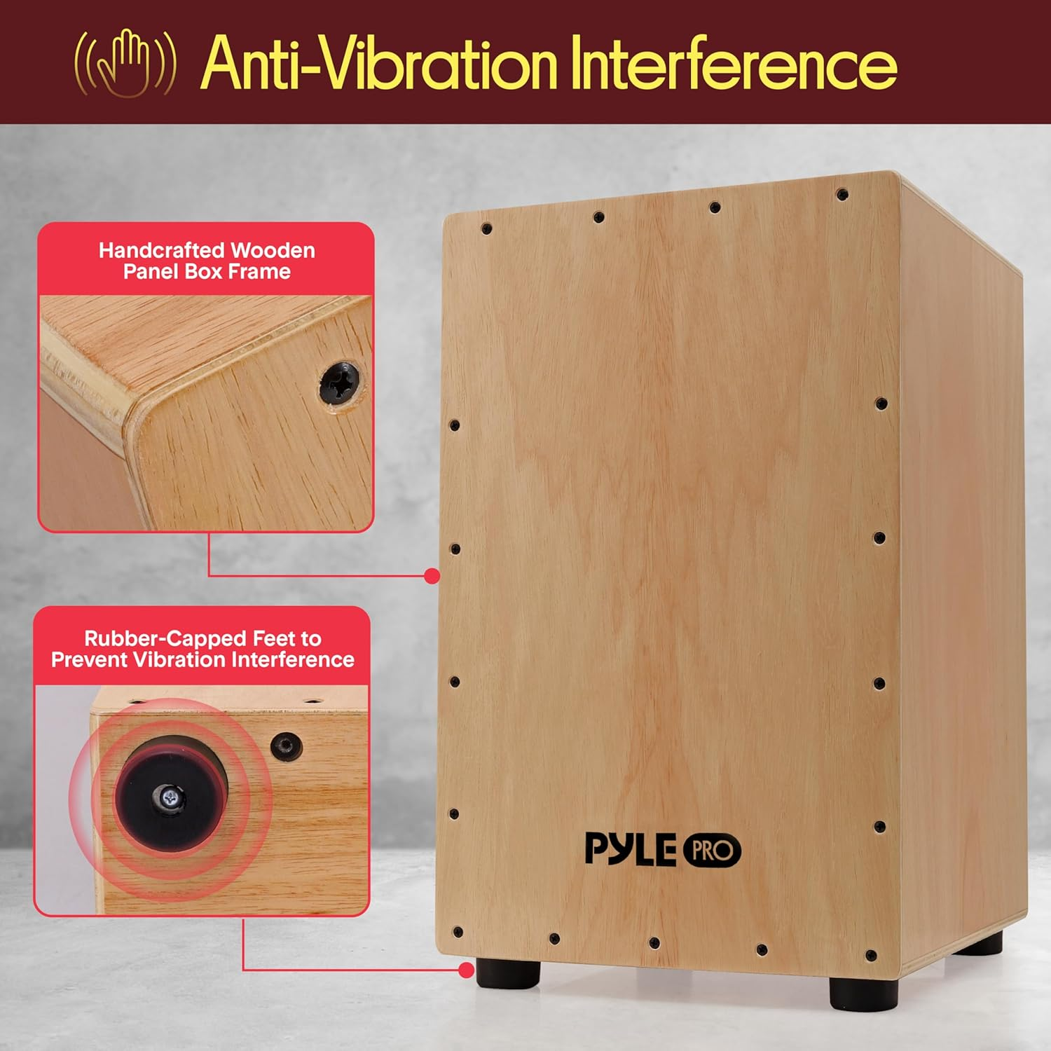 Pyle String Cajon - Wooden Percussion Box, with Internal Guitar Strings, Medium Size (PCJD18) image number 3