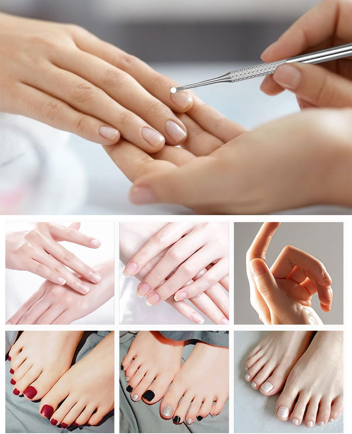 KEMUZ 1 X Cuticle Pusher Double Head Stainless Steel with 12 Pieces Self-Adhesive Sandpaper, Double Ended Professional Cuticle Pusher Cuticle Removal Pusher for Manicure and Pedicure