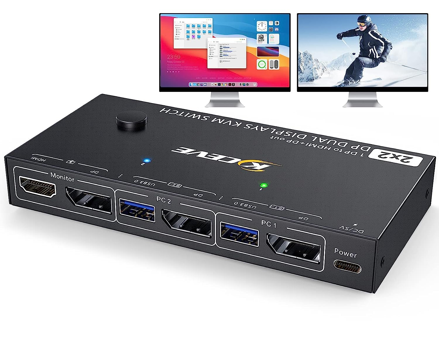 MST Dual Monitor KVM Switch Displayport Splitter 1 in 2 Out 2 Monitors 2 Computers USB 3.0 DP 1.4 KVM Switcher Max Support Dual 4K@100Hz Extended or Mirror Display, with Wired Remote Control image number 5