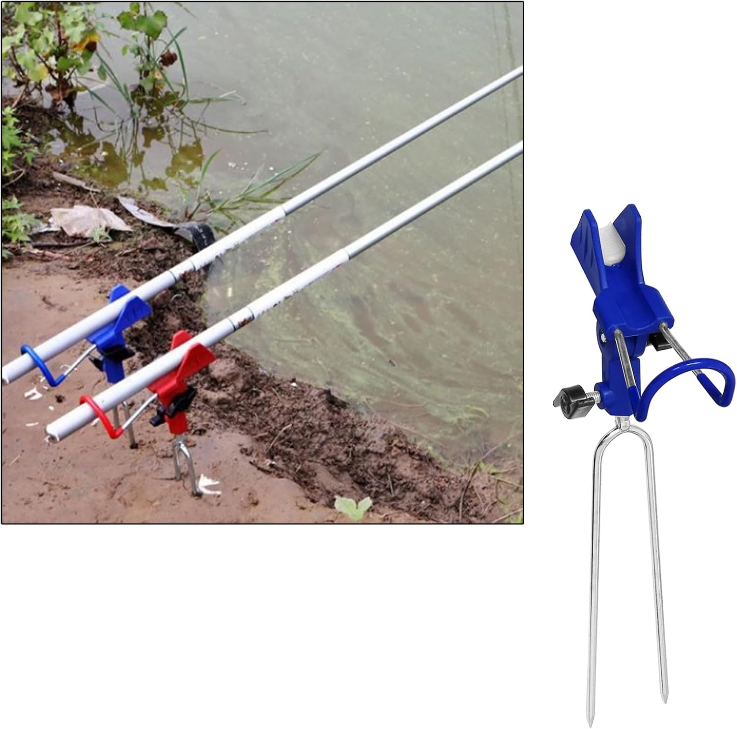 2X Universal Rod Holders Fish Pole Holder Ground Support Stand for Bank Fishing, 360 Degree Adjustable Stainless Steel Catfishing Equiment Bracket for Beach