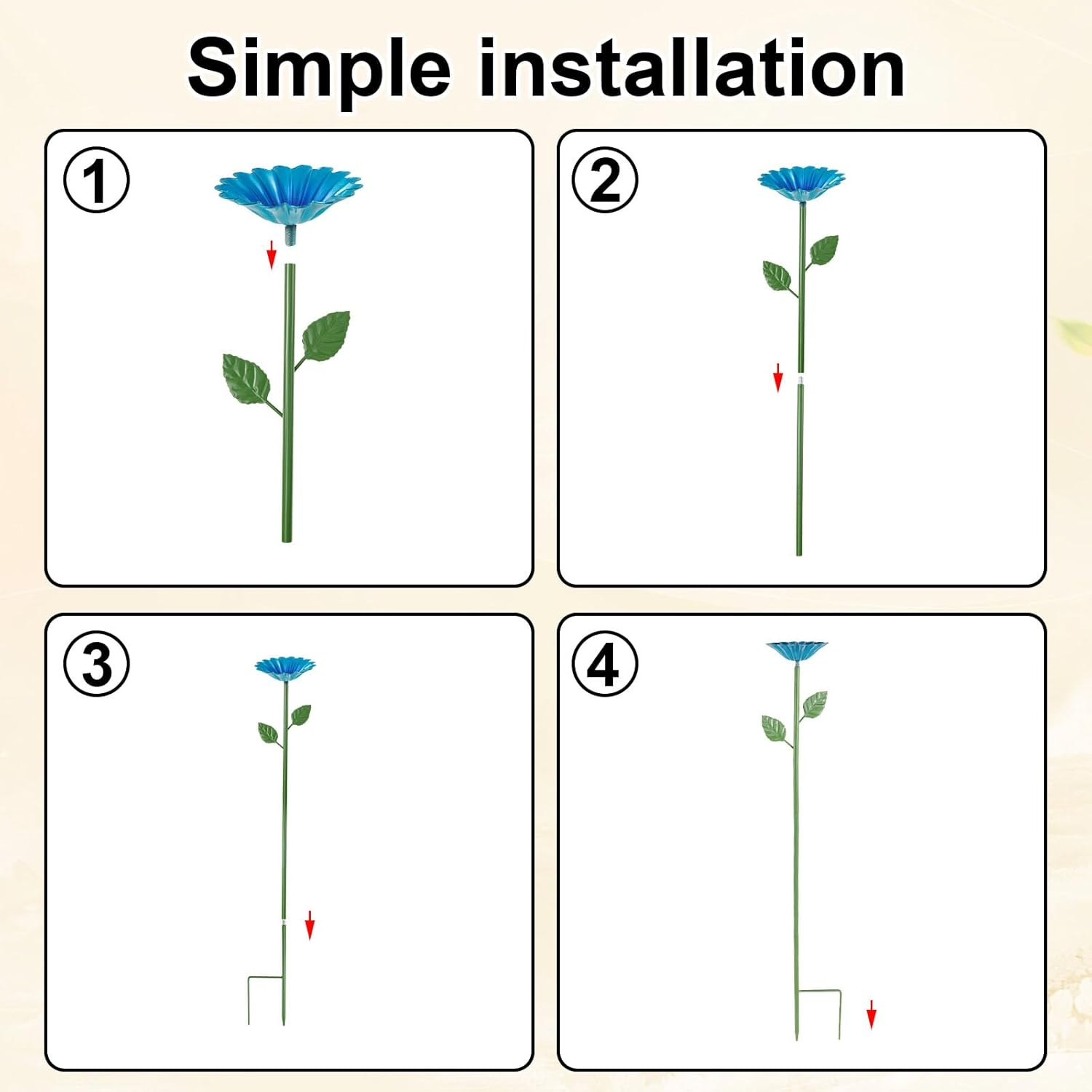 2/4 Pack Bee Watering Station, Iron Bee Water Feeder, with Glass Marble and Flower Design, Butterfly Water Stations, Practical Bird Watering Station, for Outdoor Garden Yard (Style2) - Style2 image number 2