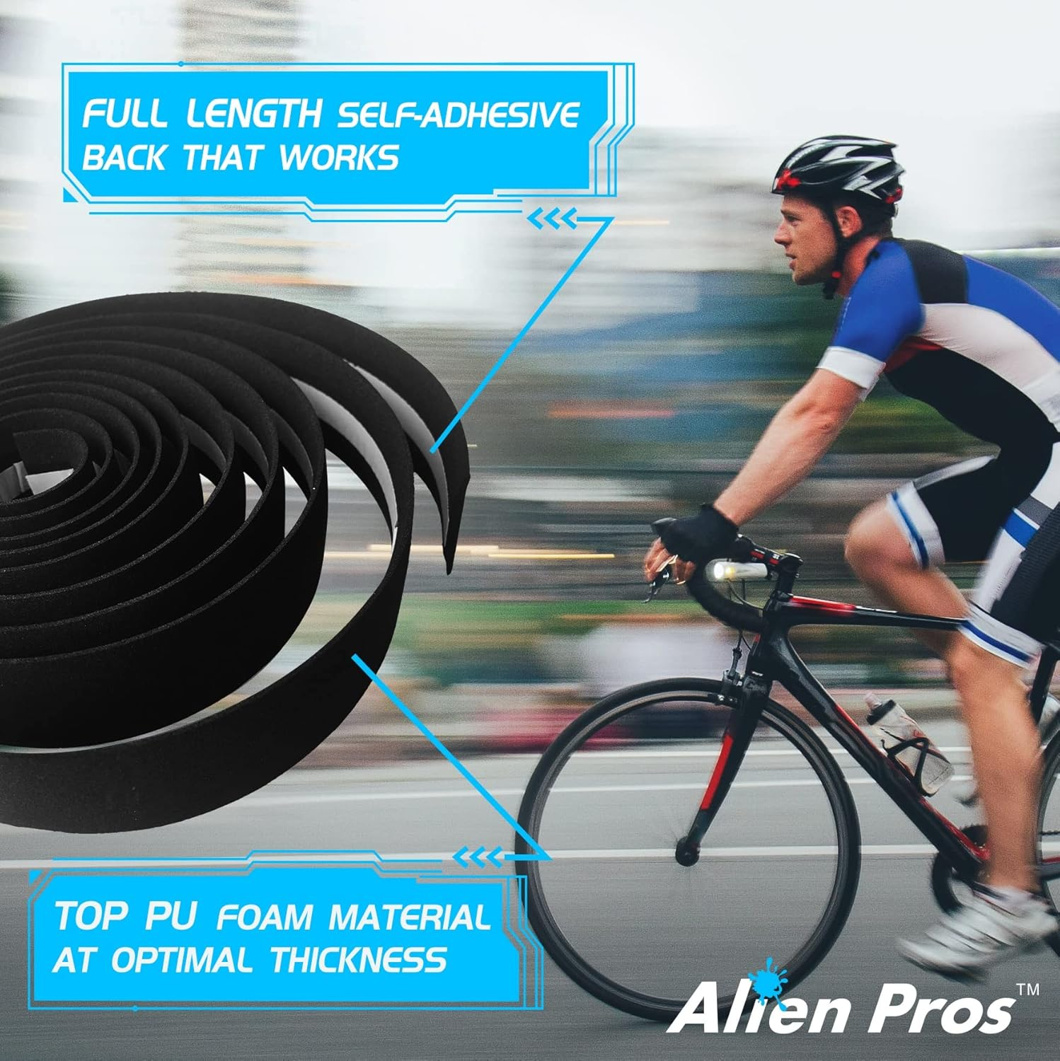 Alien Pros Bike Handlebar Tape EVA (Set of 2) White - Enhance Your Bike Grip with These Bicycle Handle Bar Tape - Wrap Your Bike for an Awesome Comfortable Ride (Set of 2, White) image number 6