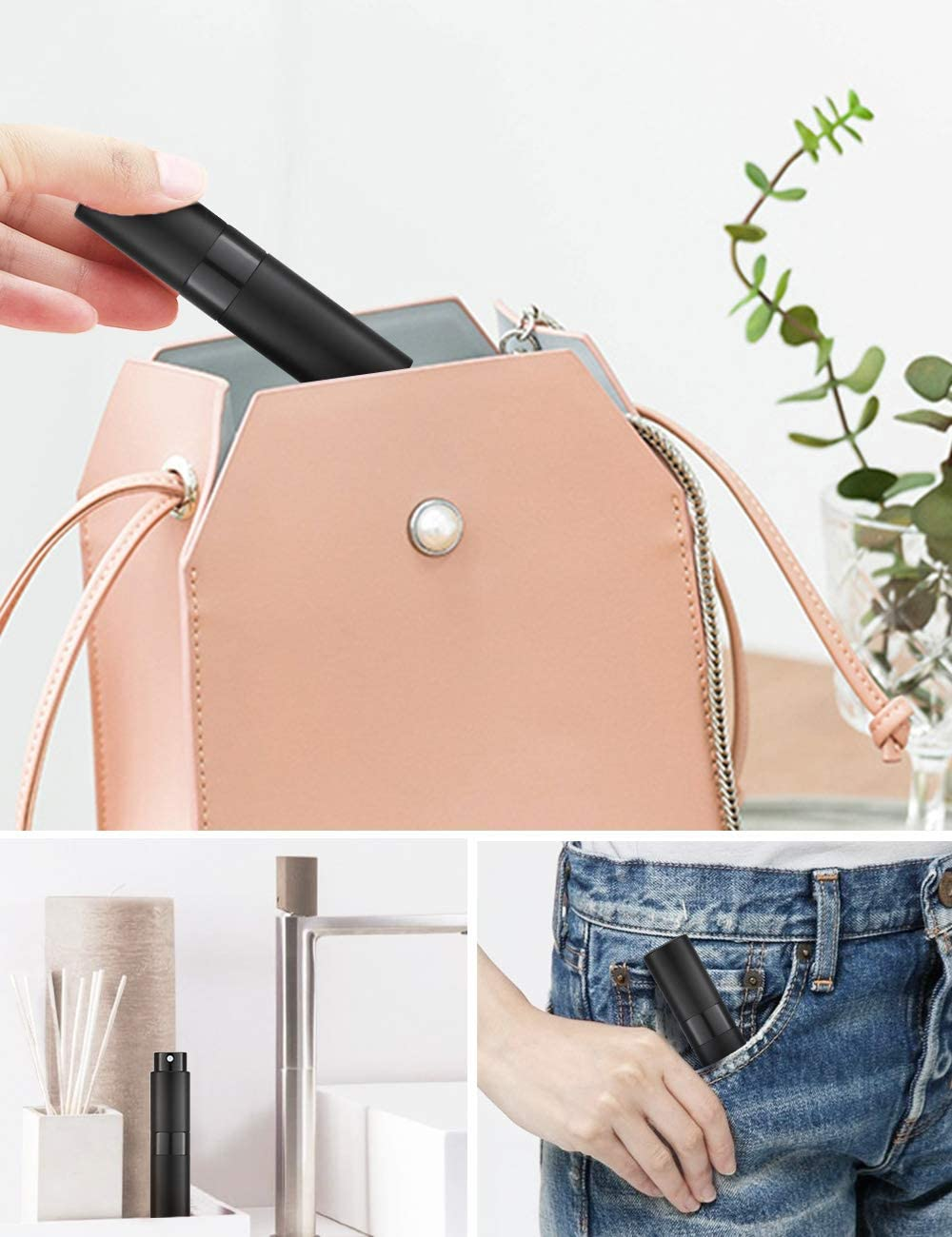 Travel Perfume Atomizer Spray Bottle (8Ml) Set - Twisting Concealed Mouth Design | Refillable Empty Bottle for Perfume and Aftershave Travel & Handbag (Perfume Atomizer-Matte Black) - Brown image number 3