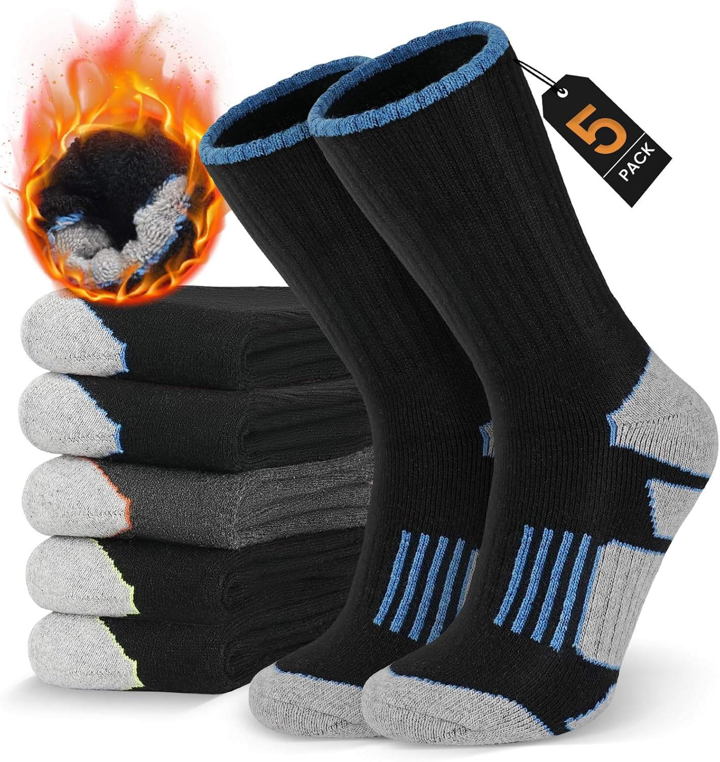 SIMIYA 5 Pair Merino Wool Socks Men Warm Thick Thermal Socks Hiking Socks for Cold Winter Outdoor Walking Running Skiing