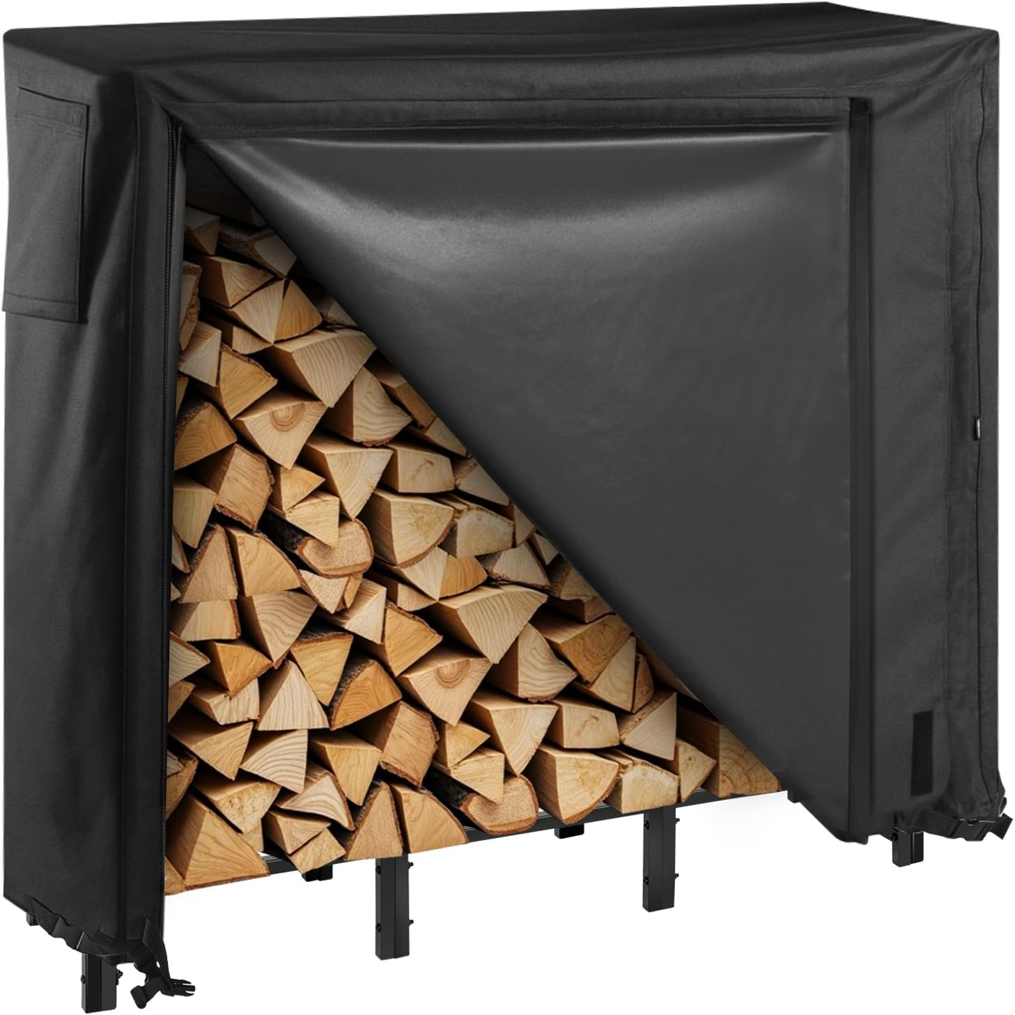 VEVOR Firewood Rack with Waterproof Cover, 1.22M Outdoor Firewood Holder, 1/4 Cord Storage Metal Log Holder, 400Lb Max Weight Capacity, Full Covered, Powder-Coated Wood Storage Rack for Fireplace Deck image number 3