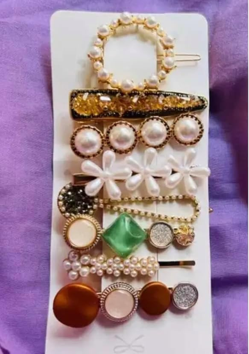 NTY Collections Korean Style Pearl Hair Accessories Set, 8 Pieces Decorative Barrettes with Flowers, Rhinestones, Gold Accents for Women image number 4