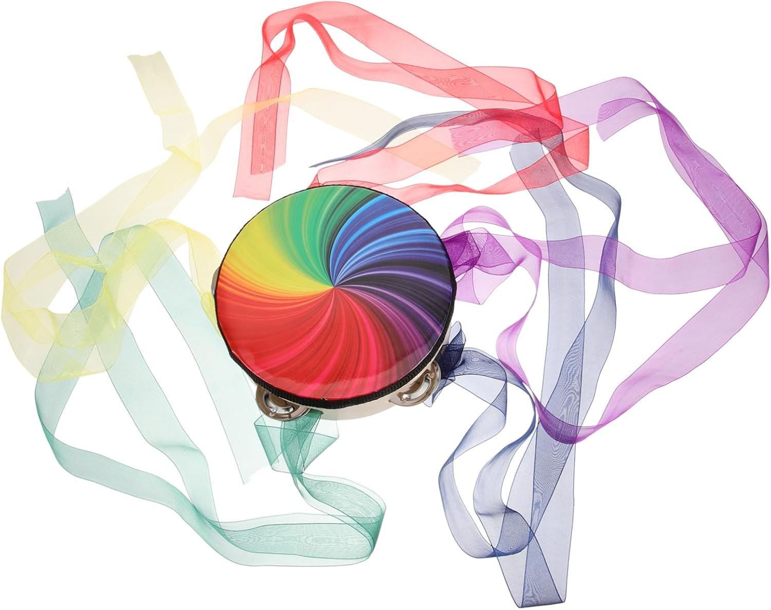 Minkissy Handheld Tambourine with Ribbons Percussion Drum for Dance Performances Lightweight and Durable for Stage Church and Music Lessons image number 1